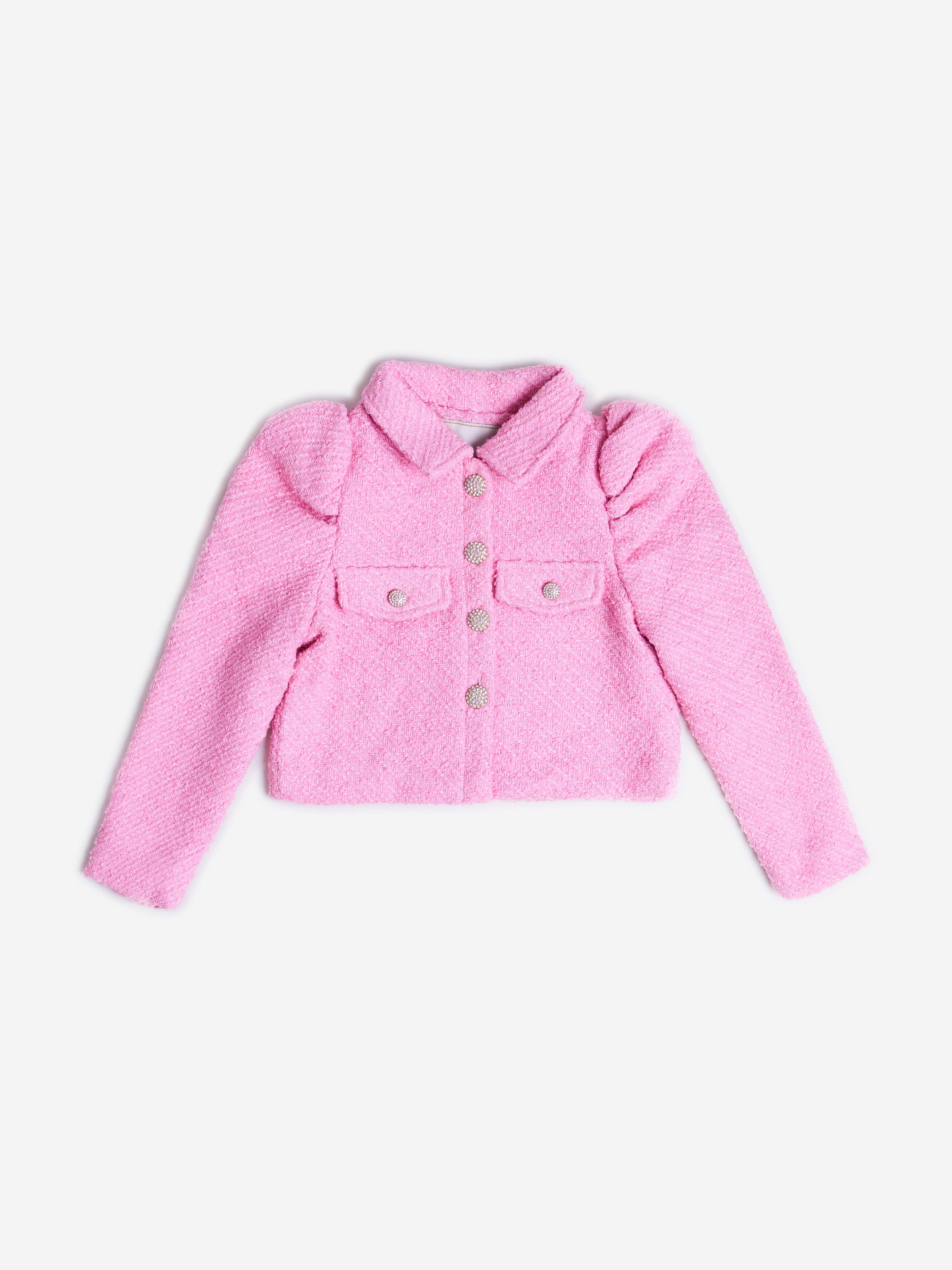 BCBG Girls Tweed Puff Sleeve Jacket in Pink - Main Image