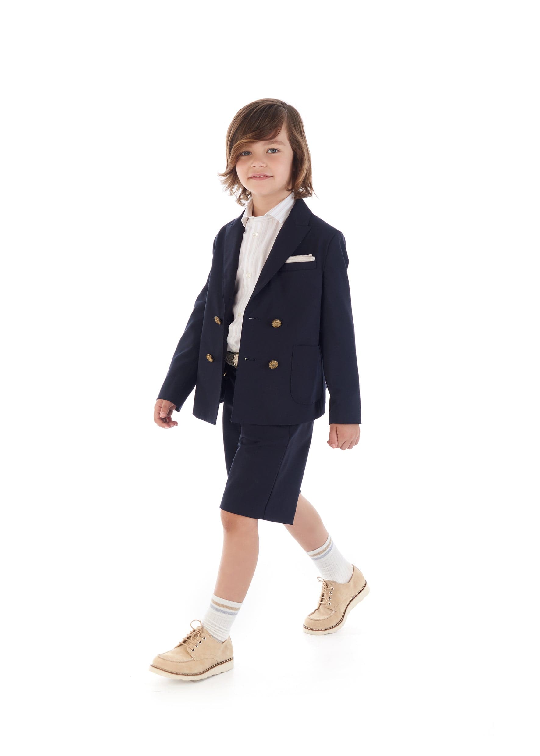 Eleventy Boys Wool Suit Shorts in Navy