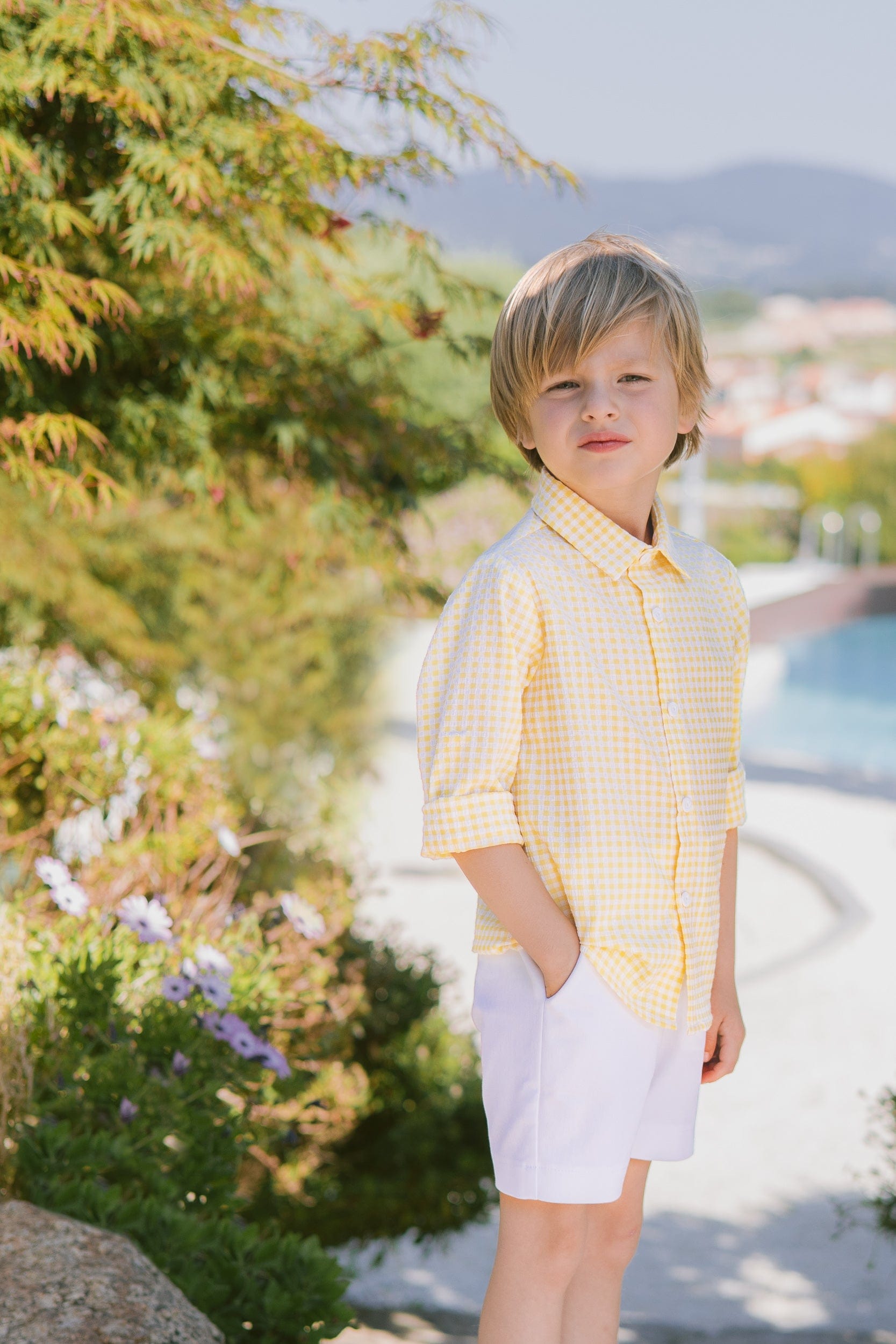 Paz Rodriguez Boys Gingham Shirt in Yellow