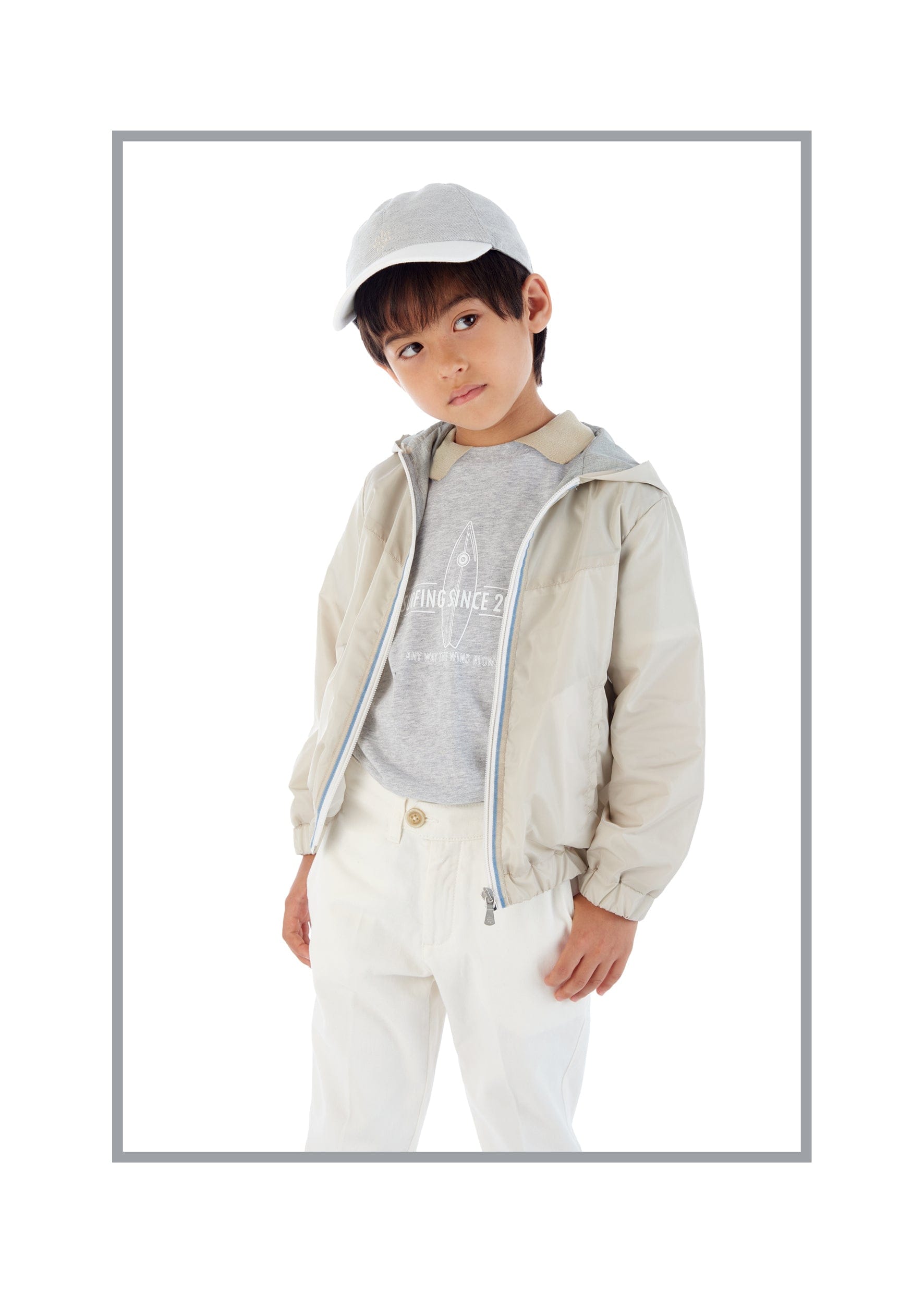 Eleventy Boys Hooded Zip Up Jacket in Beige