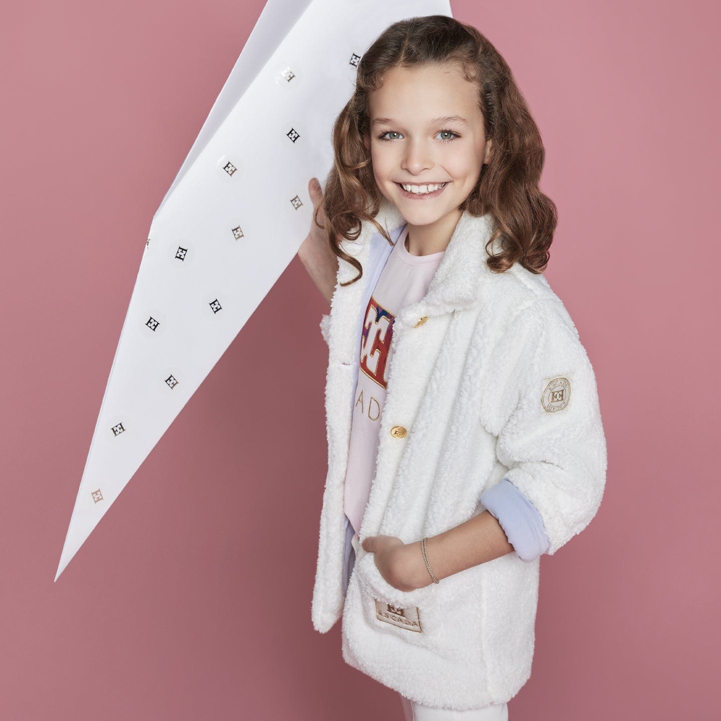 Escada Girls Embroidered Logo Jacket in White