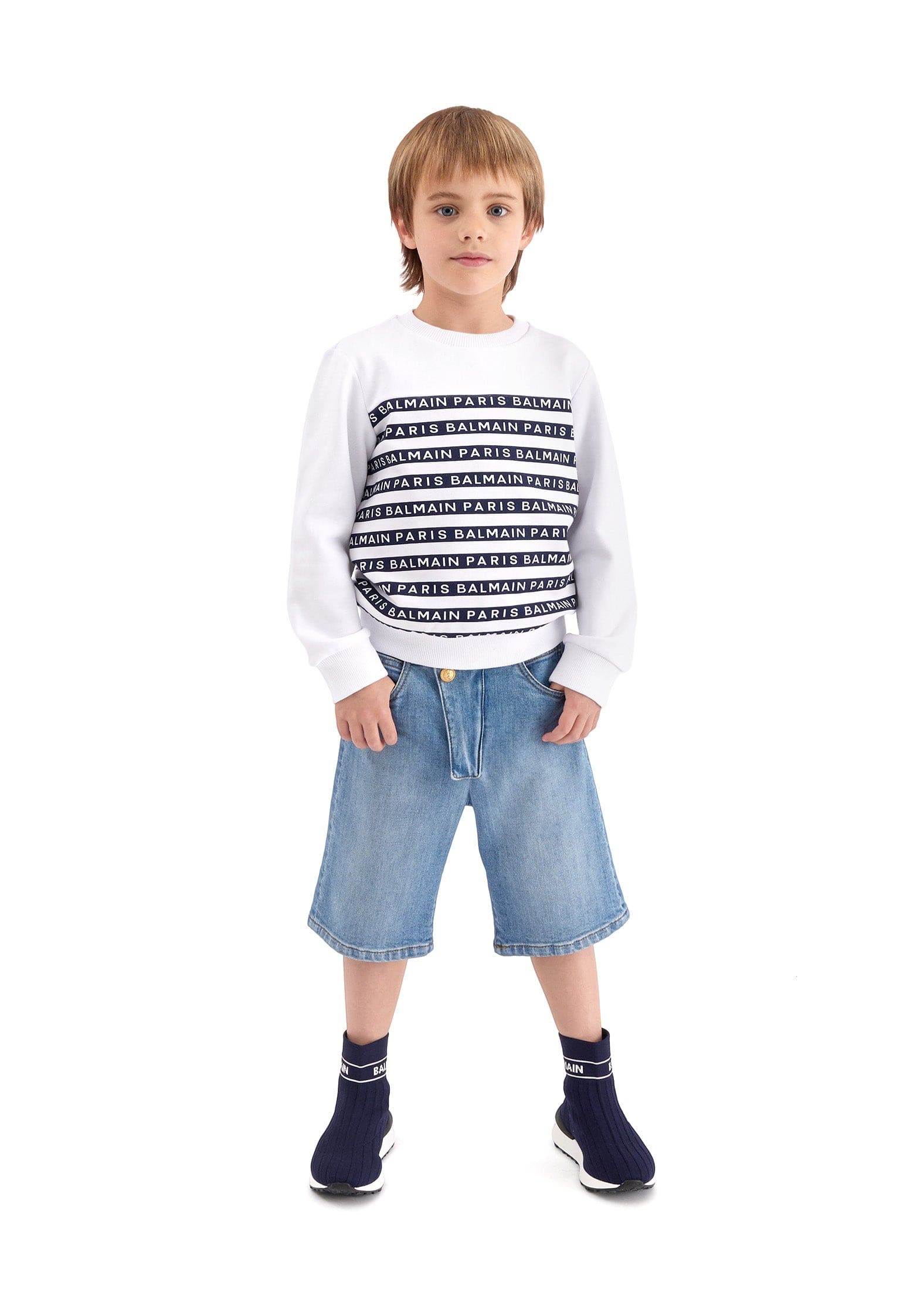 Balmain Boys Striped Logo Sweatshirt in White