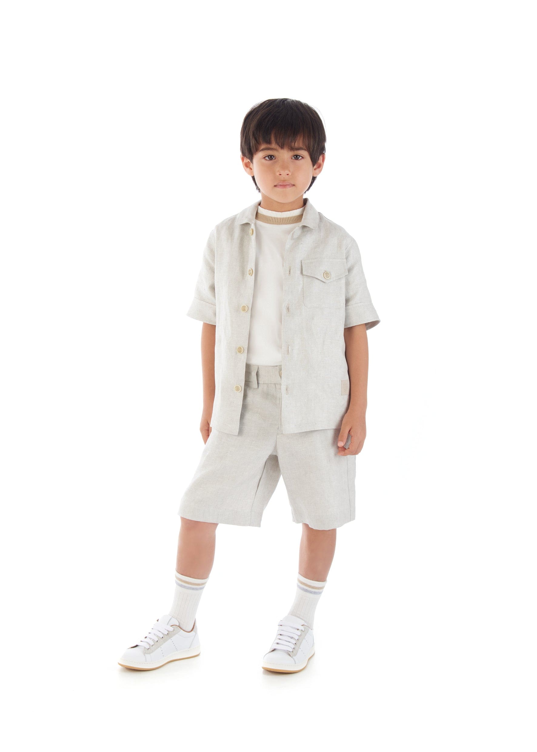 Eleventy Boys Linen Shorts in Beige