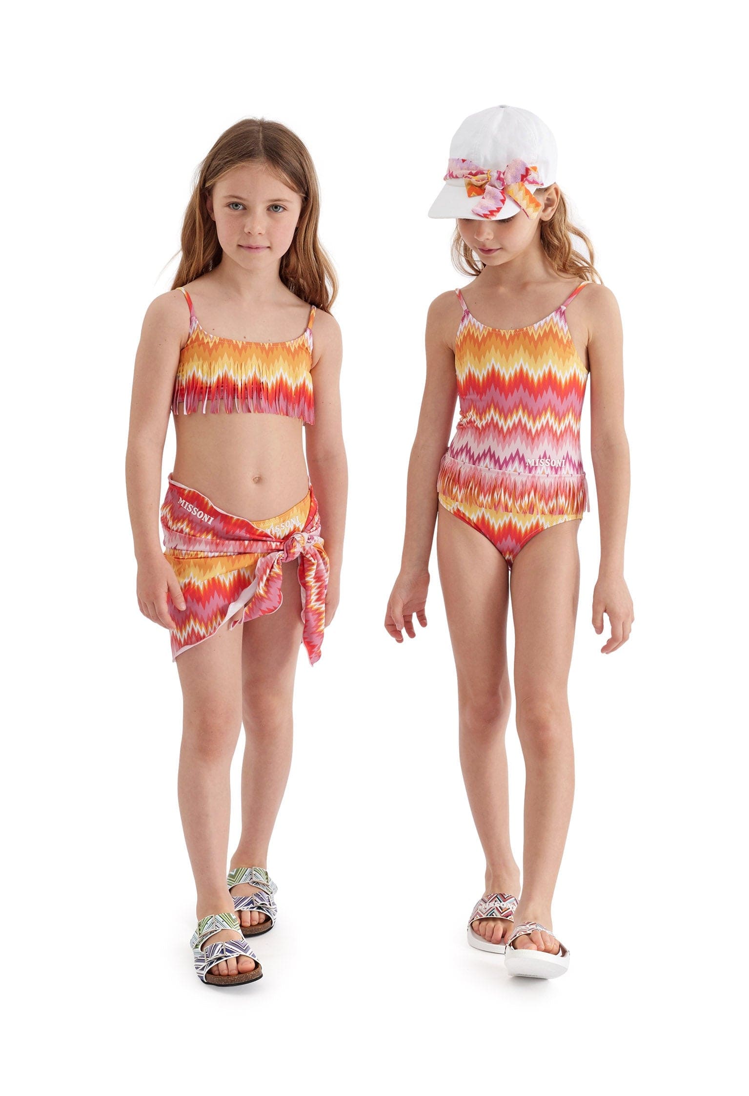 Missoni Girls Zigzag Tassel Swimsuit in Multicolour