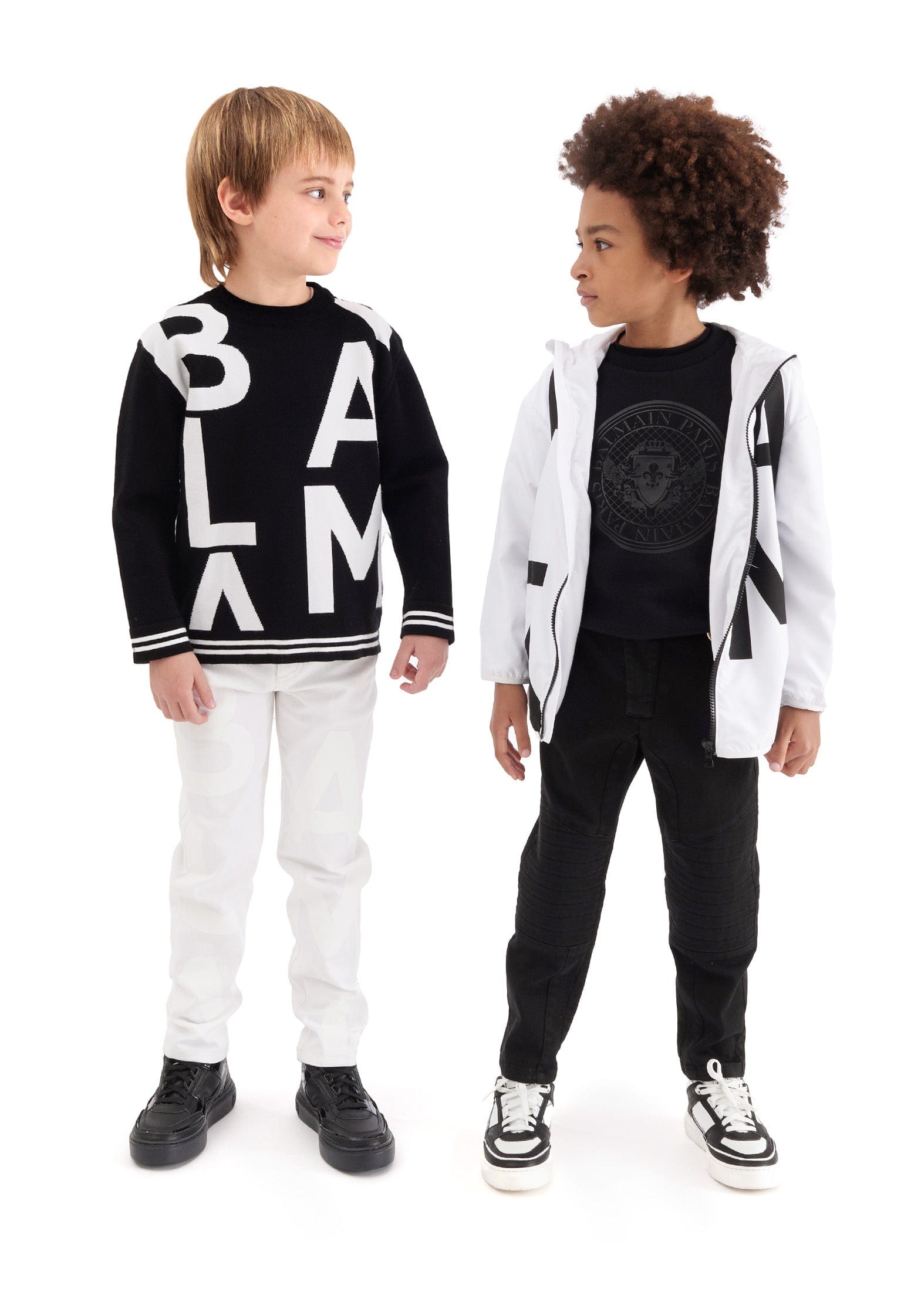 Balmain Boys Logo Print Hooded Jacket in White