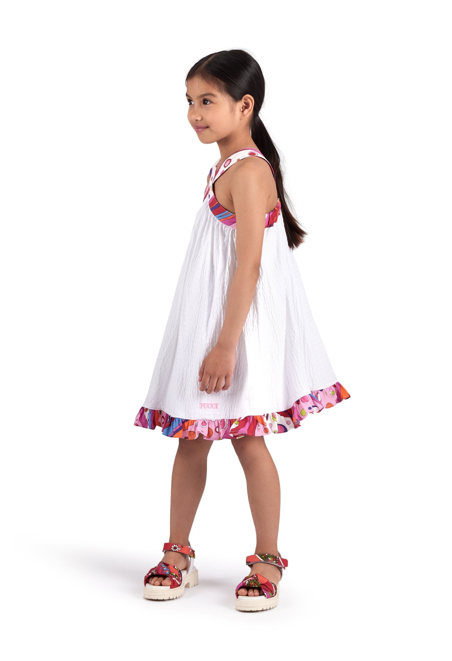 Girls Sleeveless Seersucker Dress in White