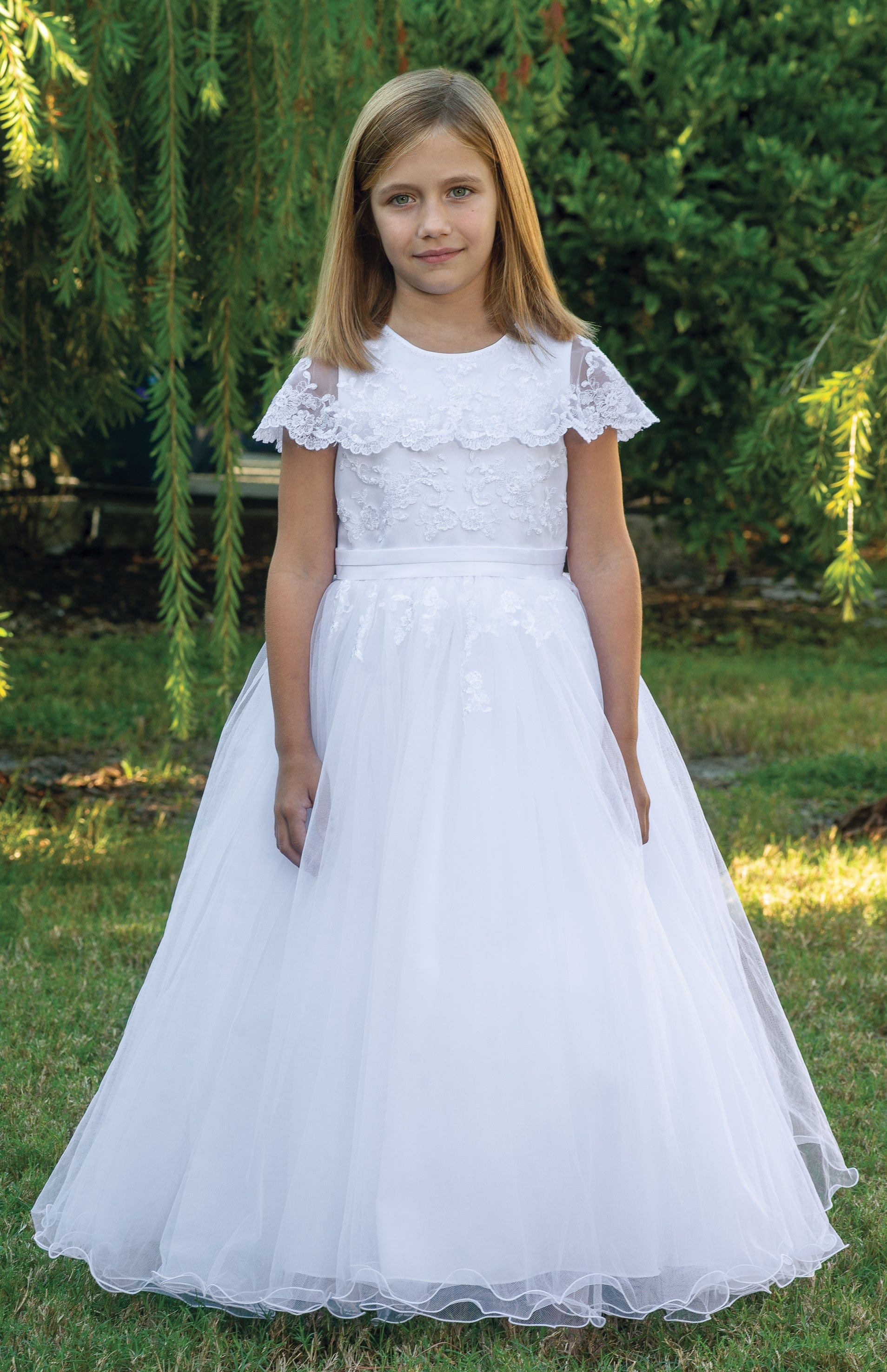 Sarah Louise Girls Ceremonial Ballerina Length Dress in White