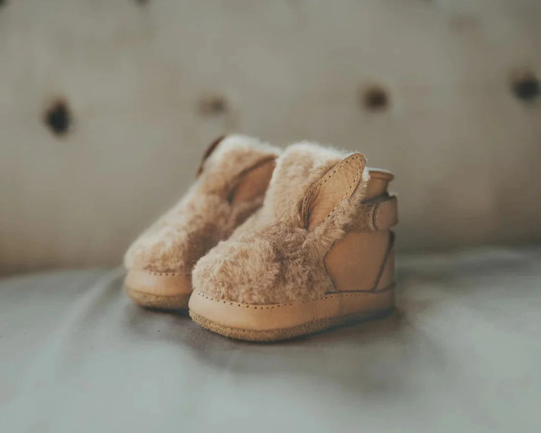 Baby Girls Richy Fluffy Bunny Booties in Beige