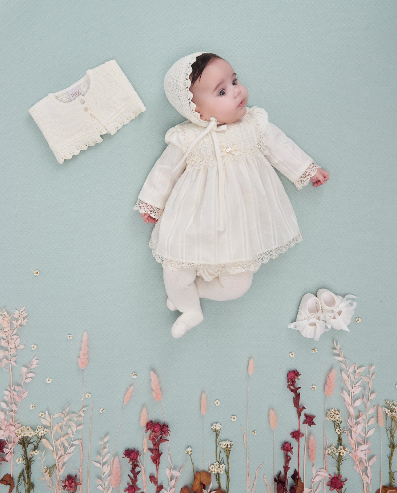 Baby Girls Wool Knit Bonnet in Ivory