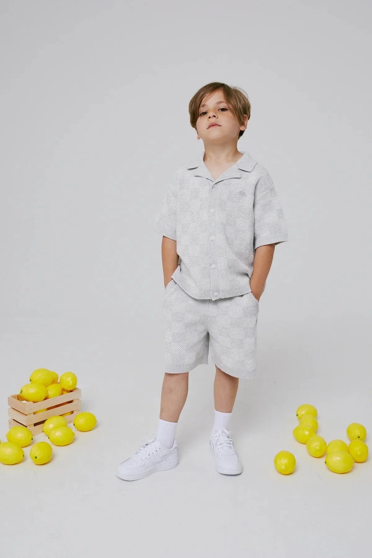 The Couture Club Kids Knitted Checkerboard Shorts in Grey