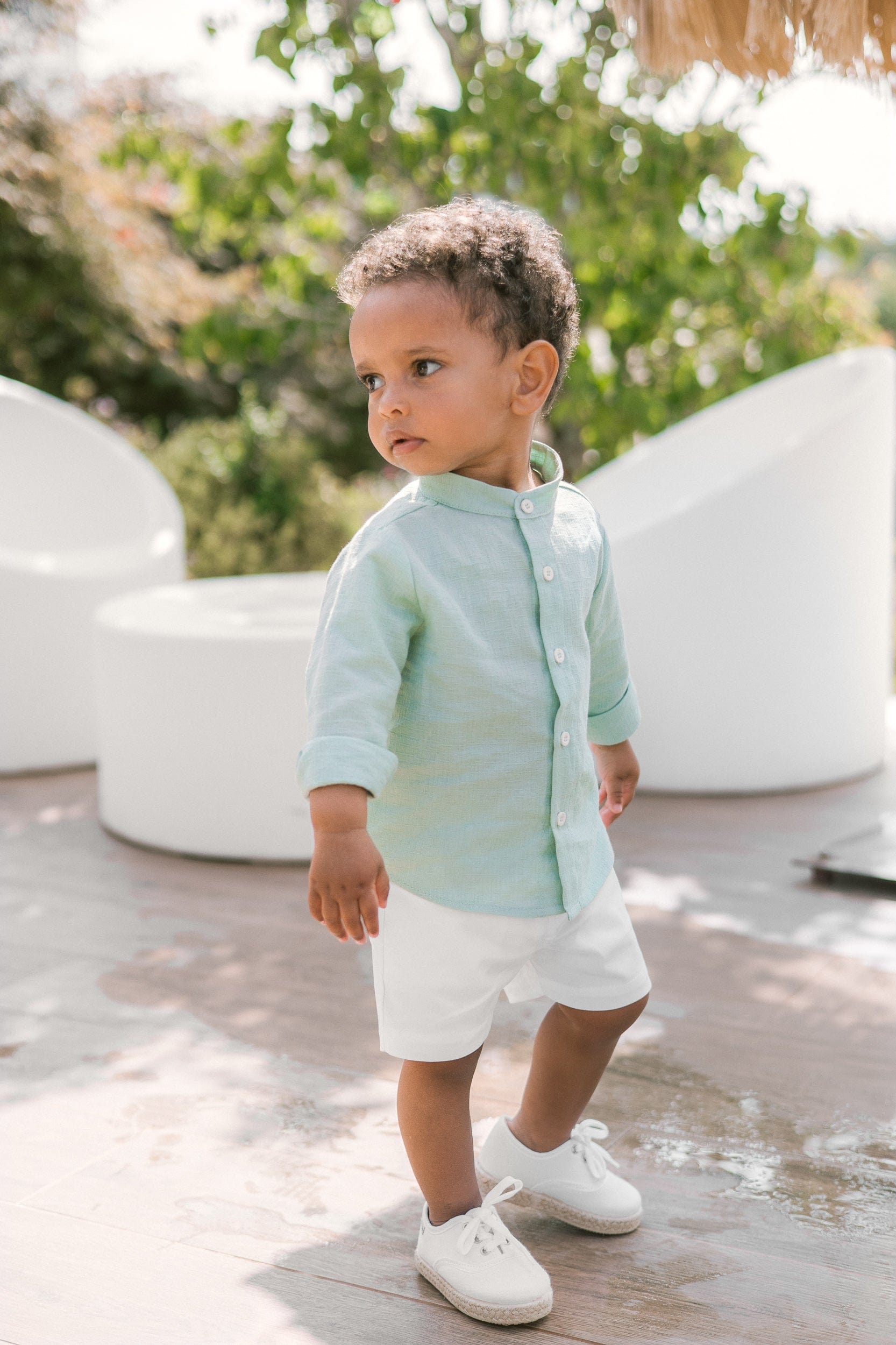 Paz Rodriguez Boys Shirt And Shorts Set in Green