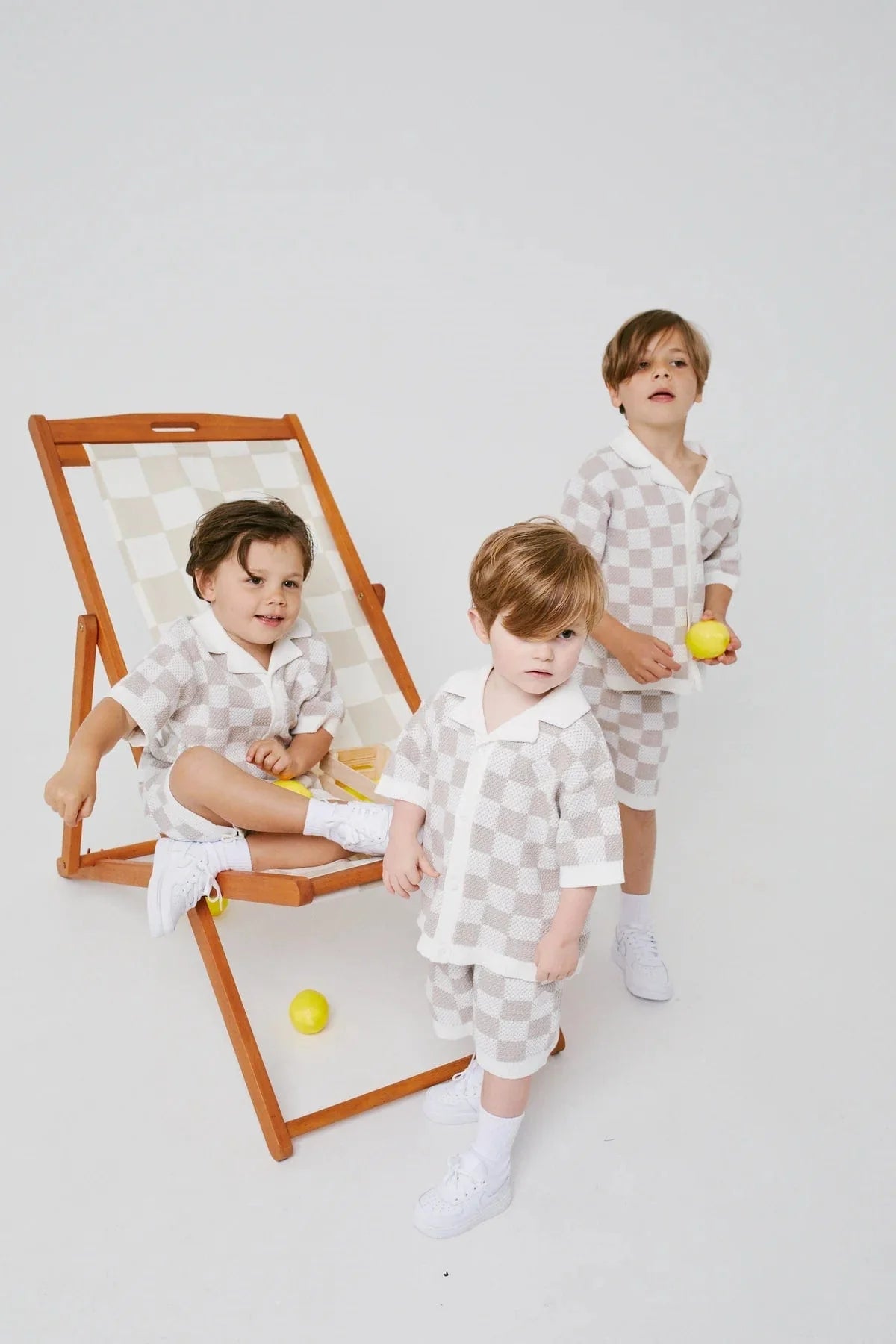 The Couture Club Kids Knitted Checkerboard Shirt in Ivory