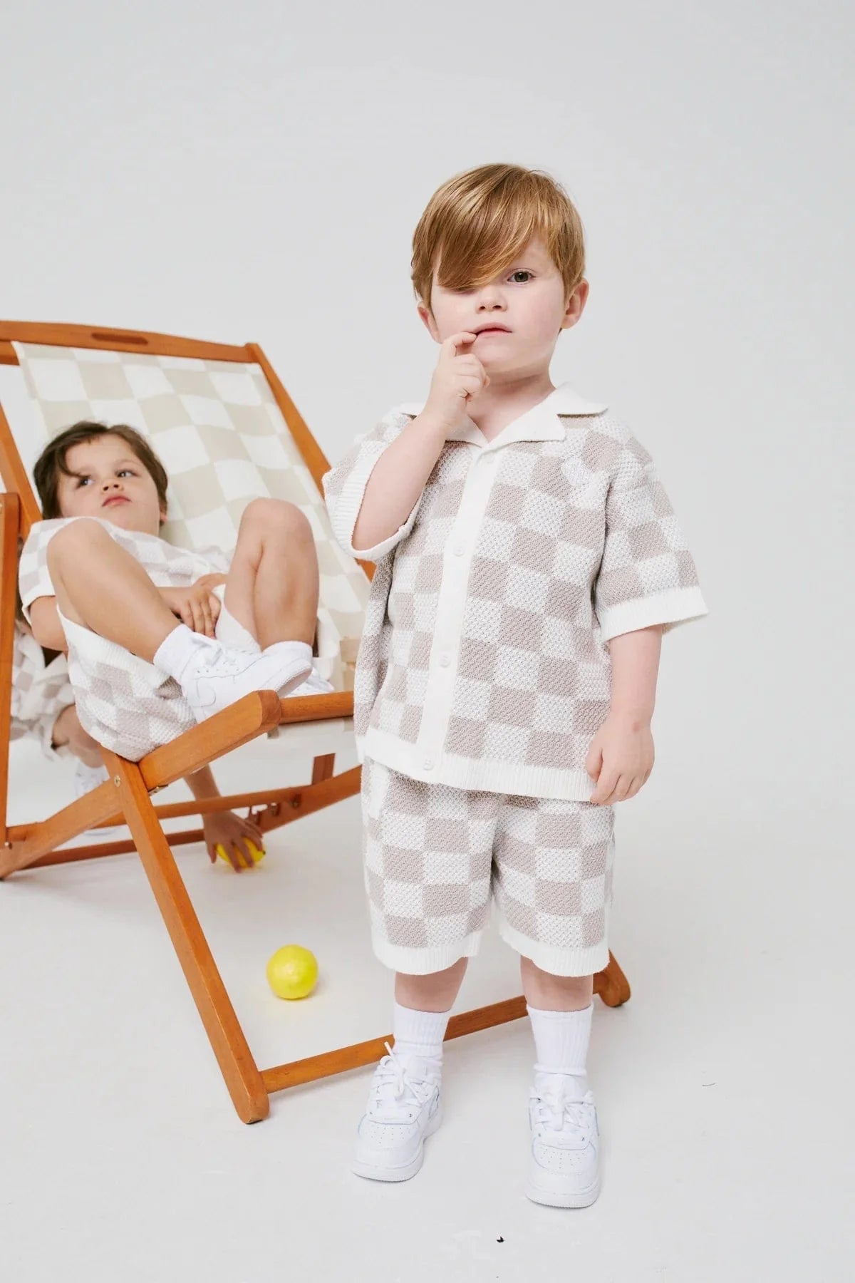 The Couture Club Kids Knitted Checkerboard Shorts in Ivory