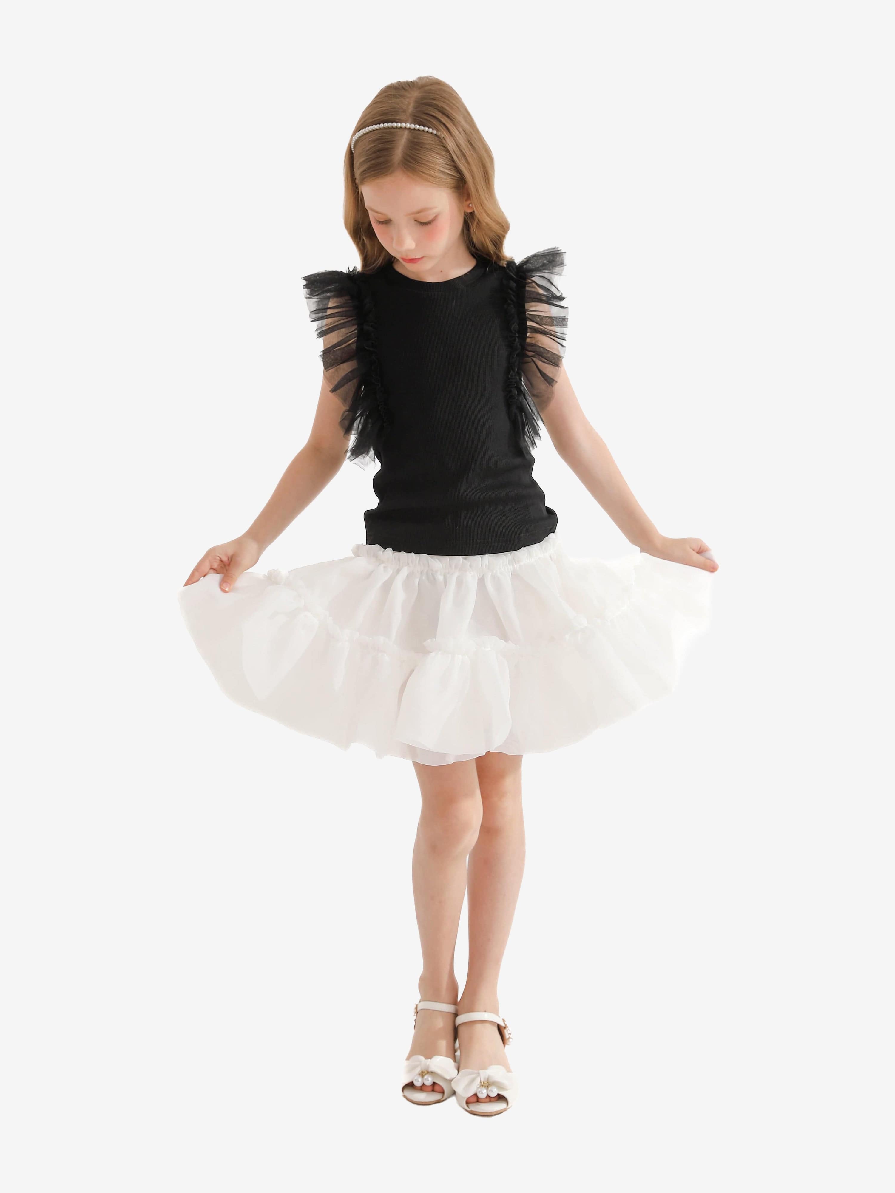 White Frilled Satin Skirt