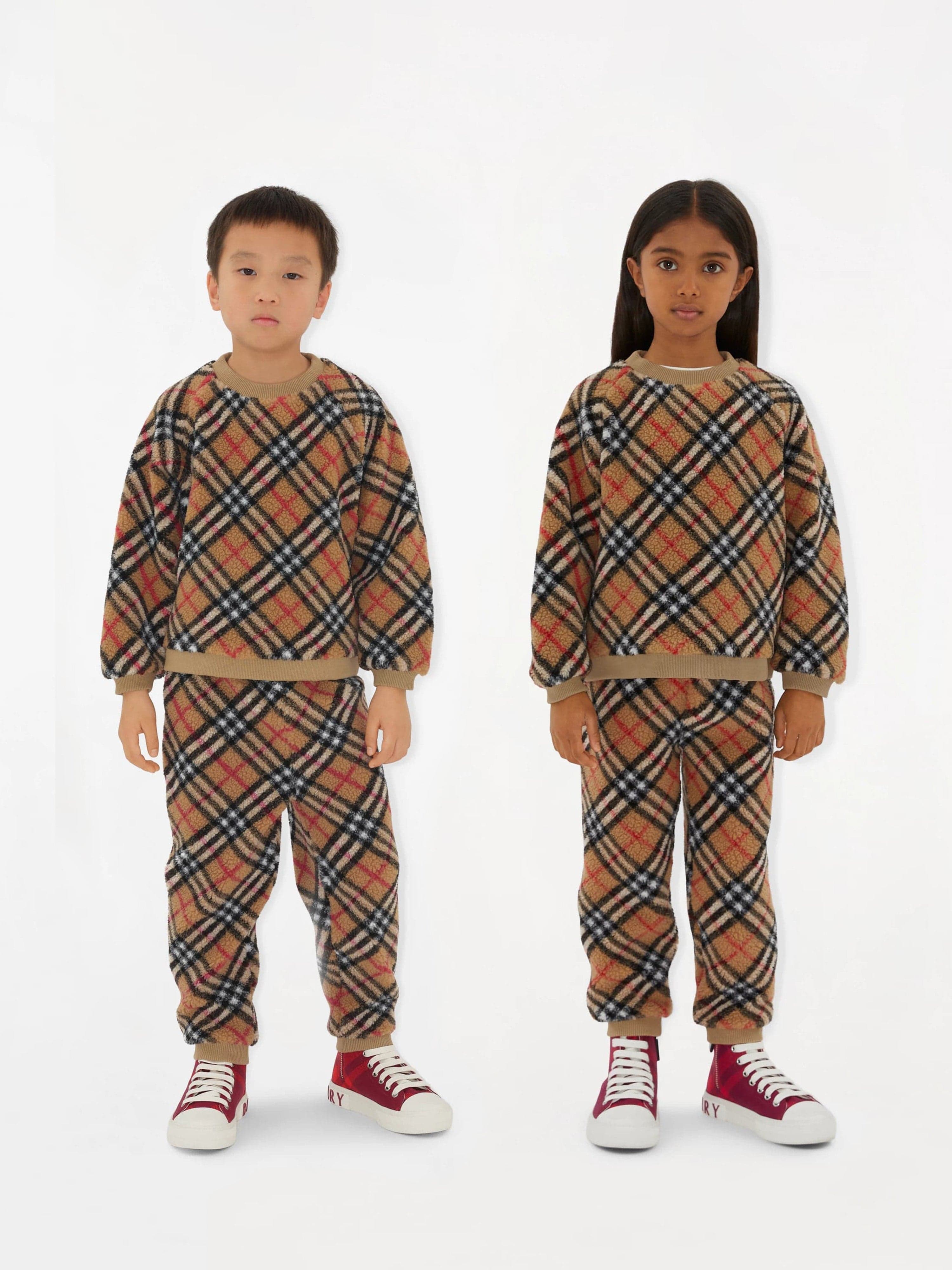 Burberry Kids Archive Check Fleece Joggers in Beige