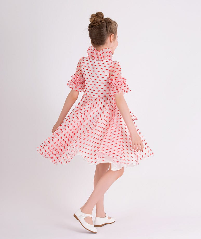 Mama Luma Girls Flared Dot Dress in Red