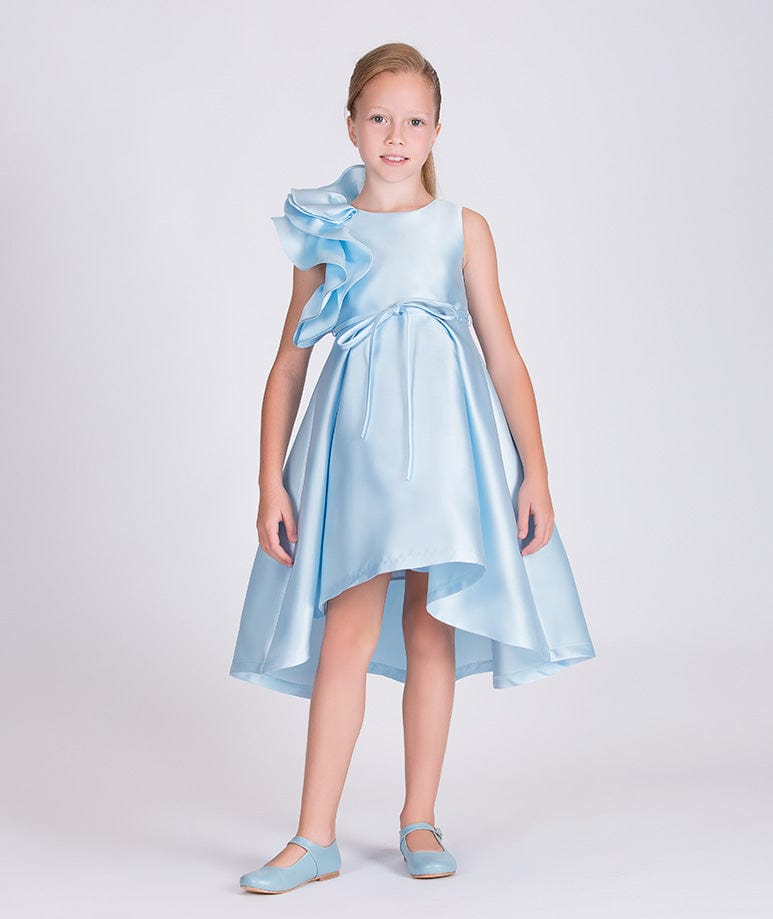 Mama Luma Girls Large Bow Occasion Dress in Blue