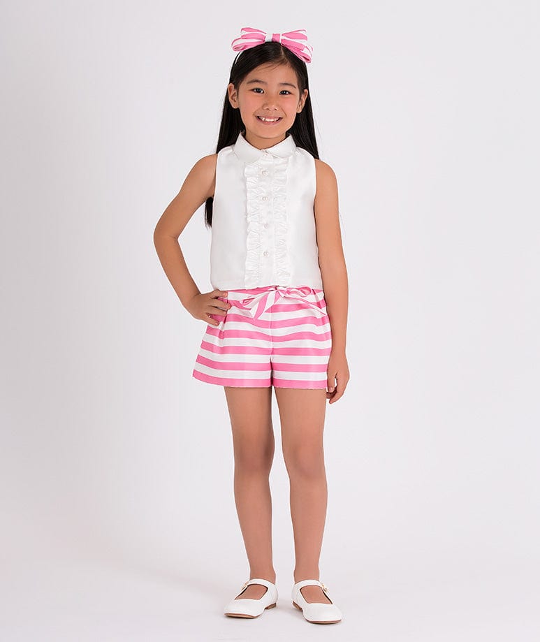 Mama Luma Girls Striped Mini Shorts in Pink