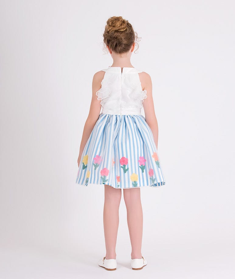 Mama Luma Girls Organza Layered Flower Dress in Blue