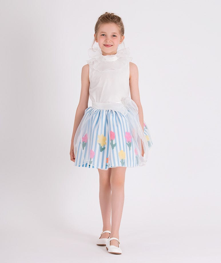 Mama Luma Girls Organza Layered Flower Dress in Blue