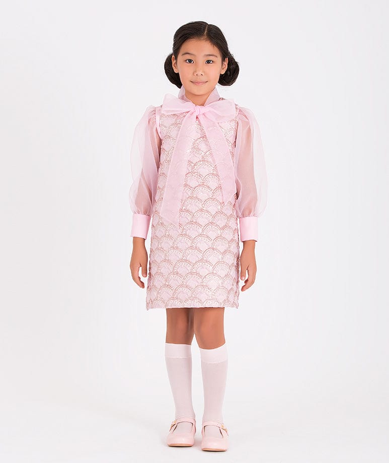 Mama Luma Girls Jacquard Half Moon Dress in Pink