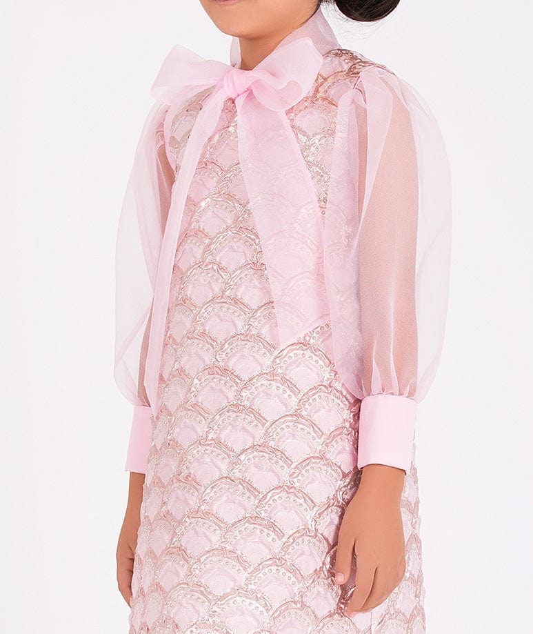 Mama Luma Girls Organza Bow Blouse in Pink