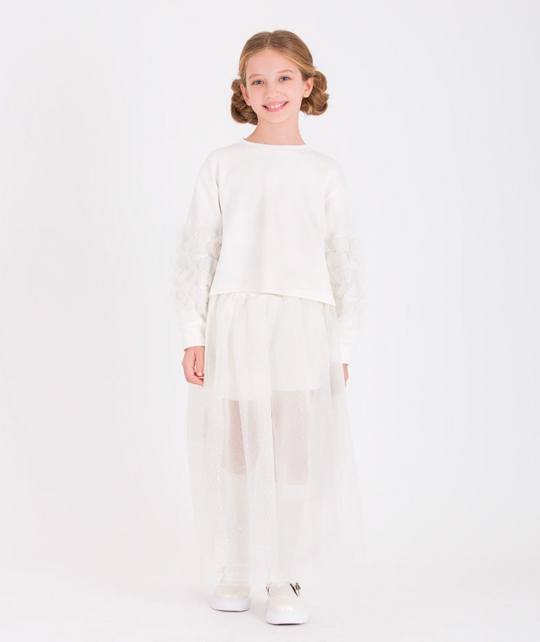 Mama Luma Girls Long Tulle Skirt in White