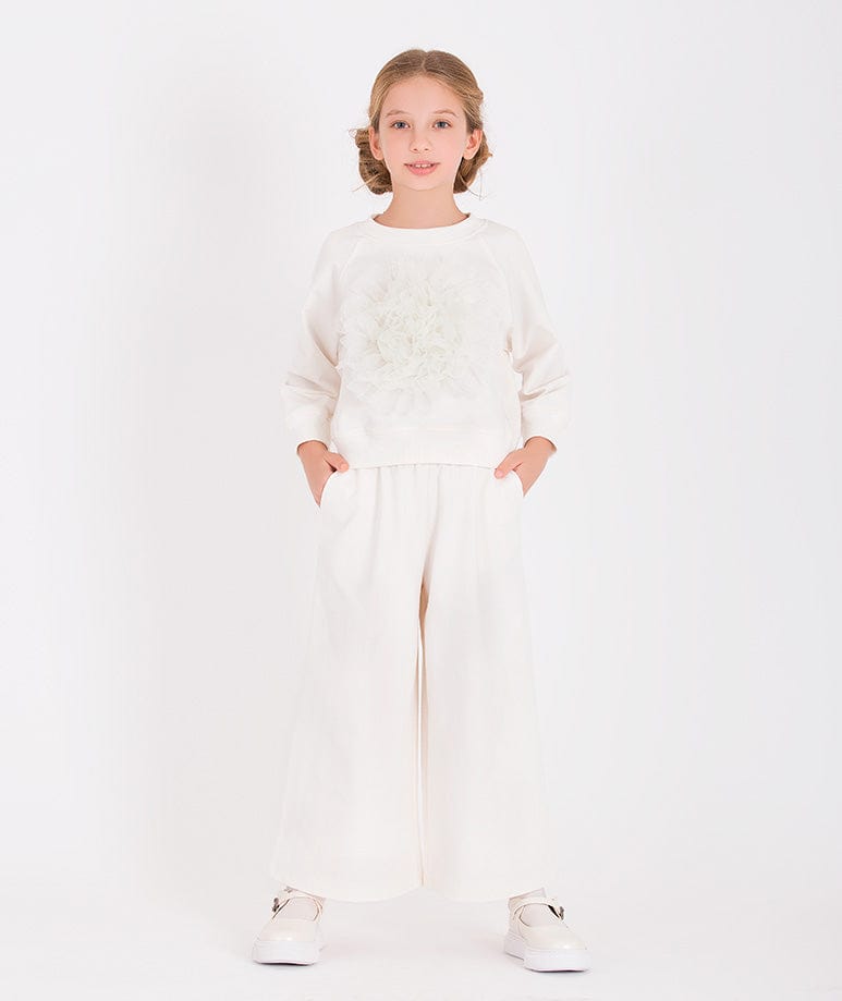 Mama Luma Girls Wide Leg Pants in White