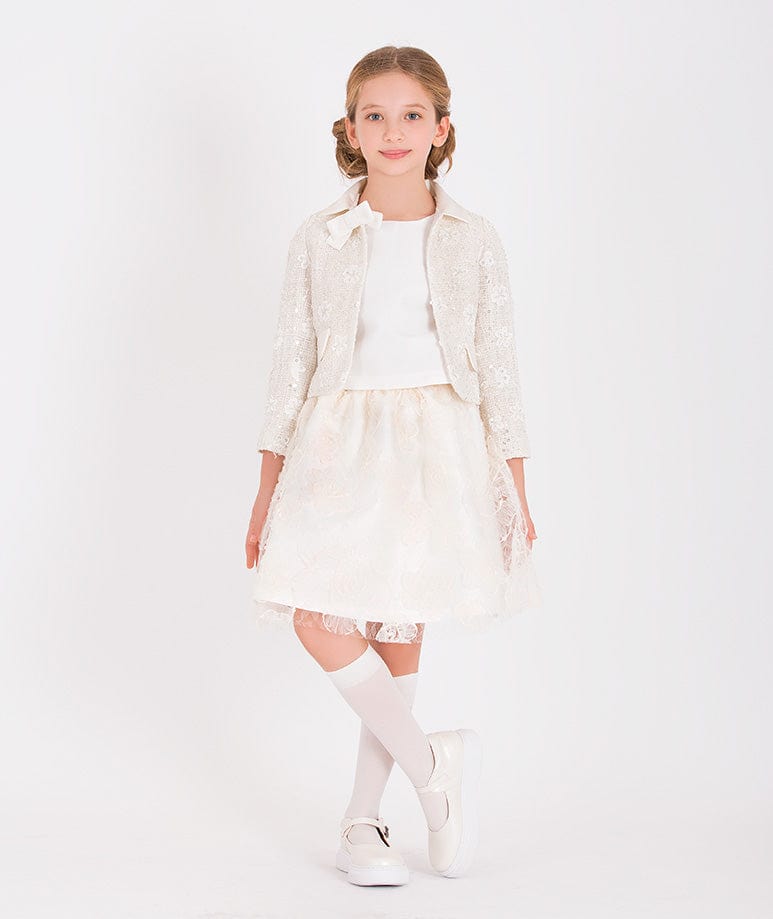 Mama Luma Girls Sequin Embroidered Jacket in White