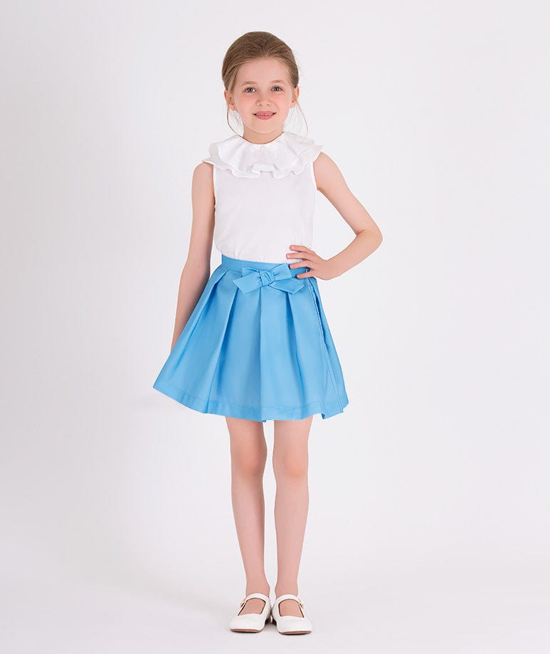 Mama Luma Girls Organza Ruffle Neck Blouse in White