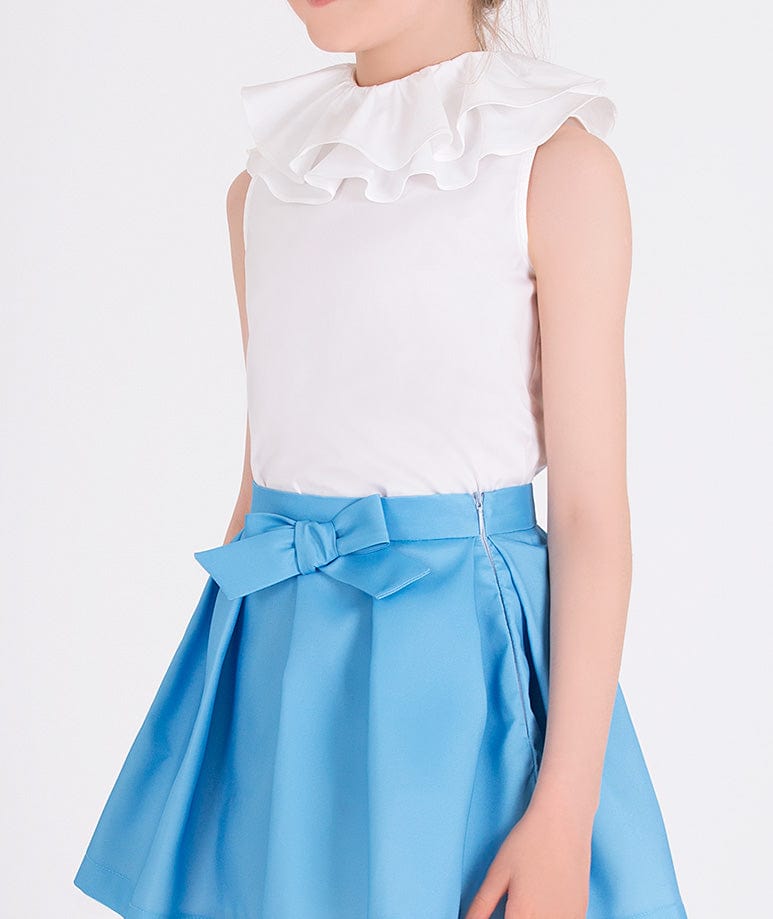 Mama Luma Girls Organza Ruffle Neck Blouse in White