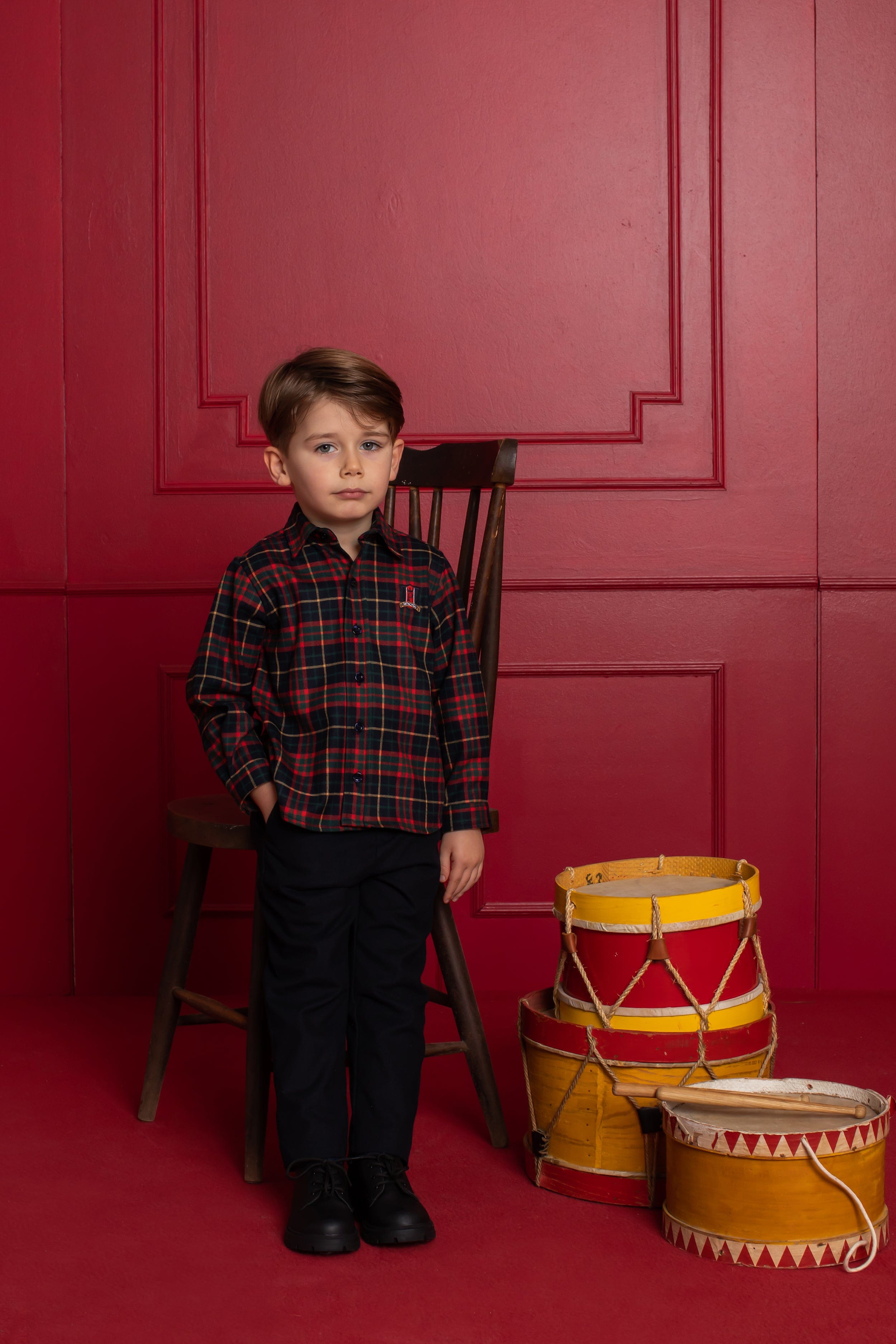 Patachou Boys Tartan Shirt in Navy