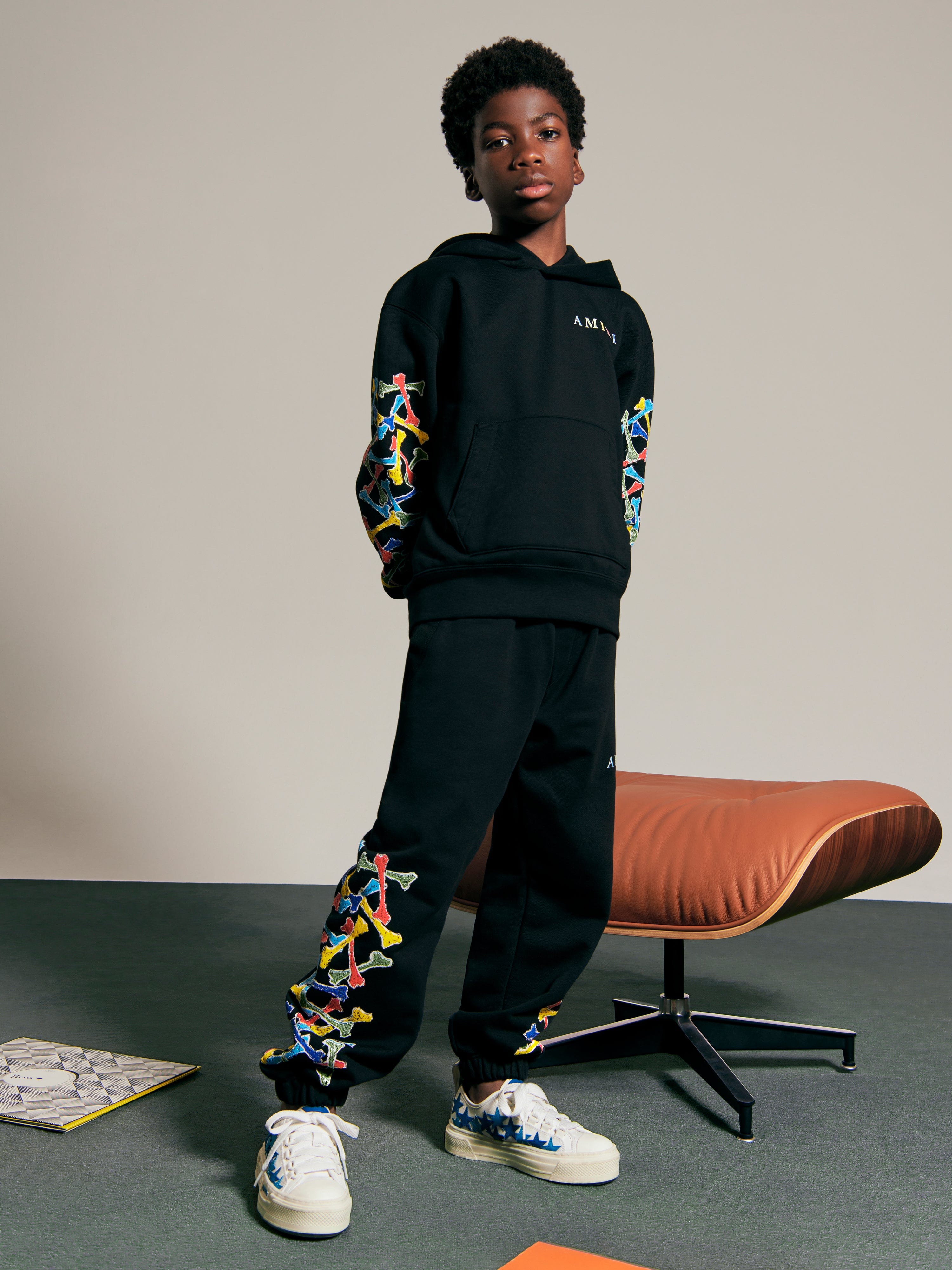 Amiri Kids Bones Scribble Hoodie in Black