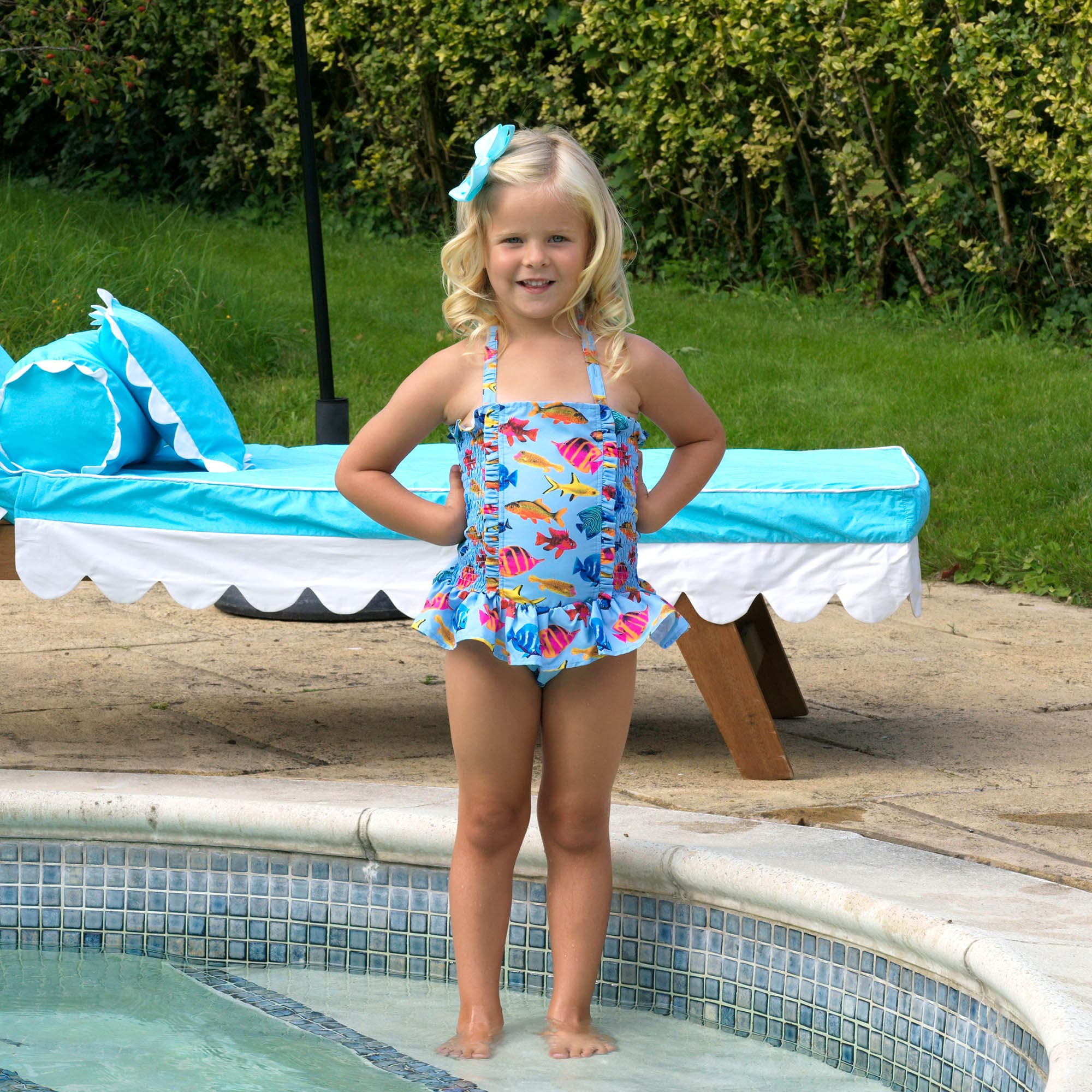 Rachel Riley Girls Tropical Fish Ruched Swimsuit in Multicolour