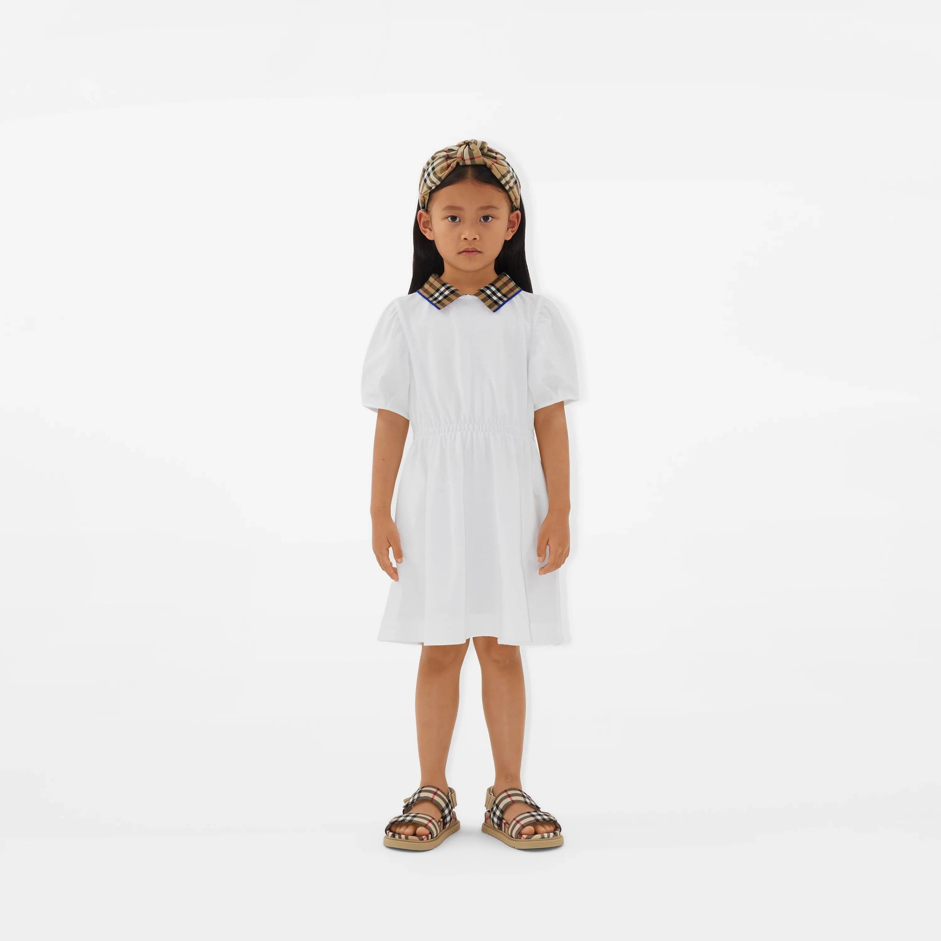 Burberry Girls Check Collar Alesea Dress in White