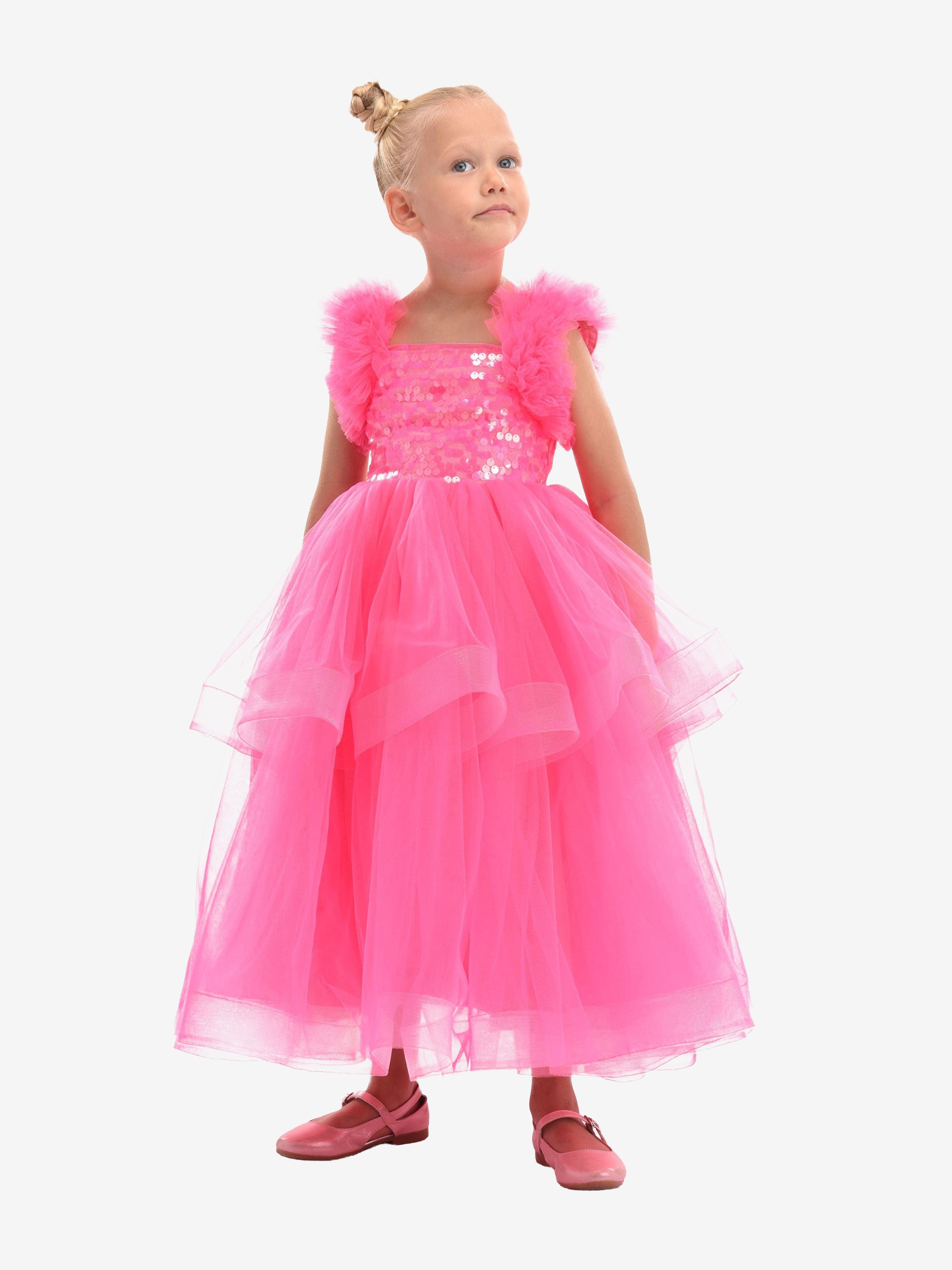 Fuchsia Peralta Sequin Ruffle Tulle Dress