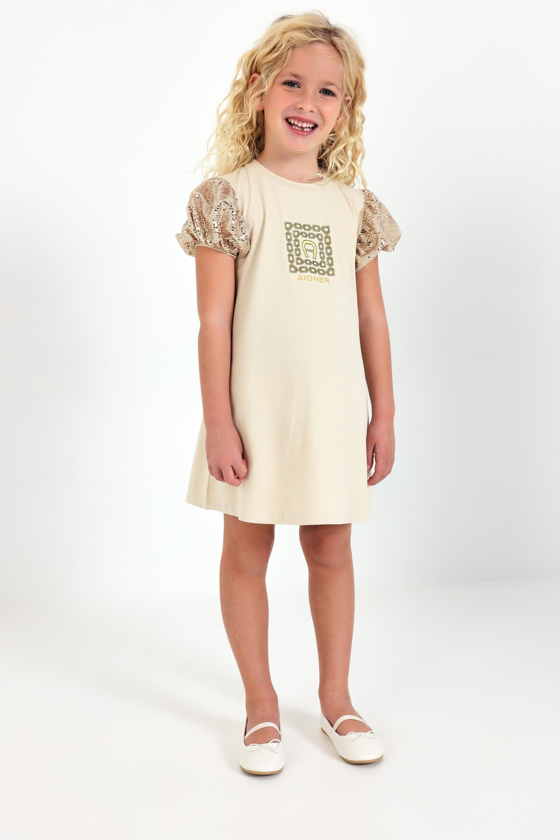 Aigner Girls Logo T-Shirt Dress in Beige