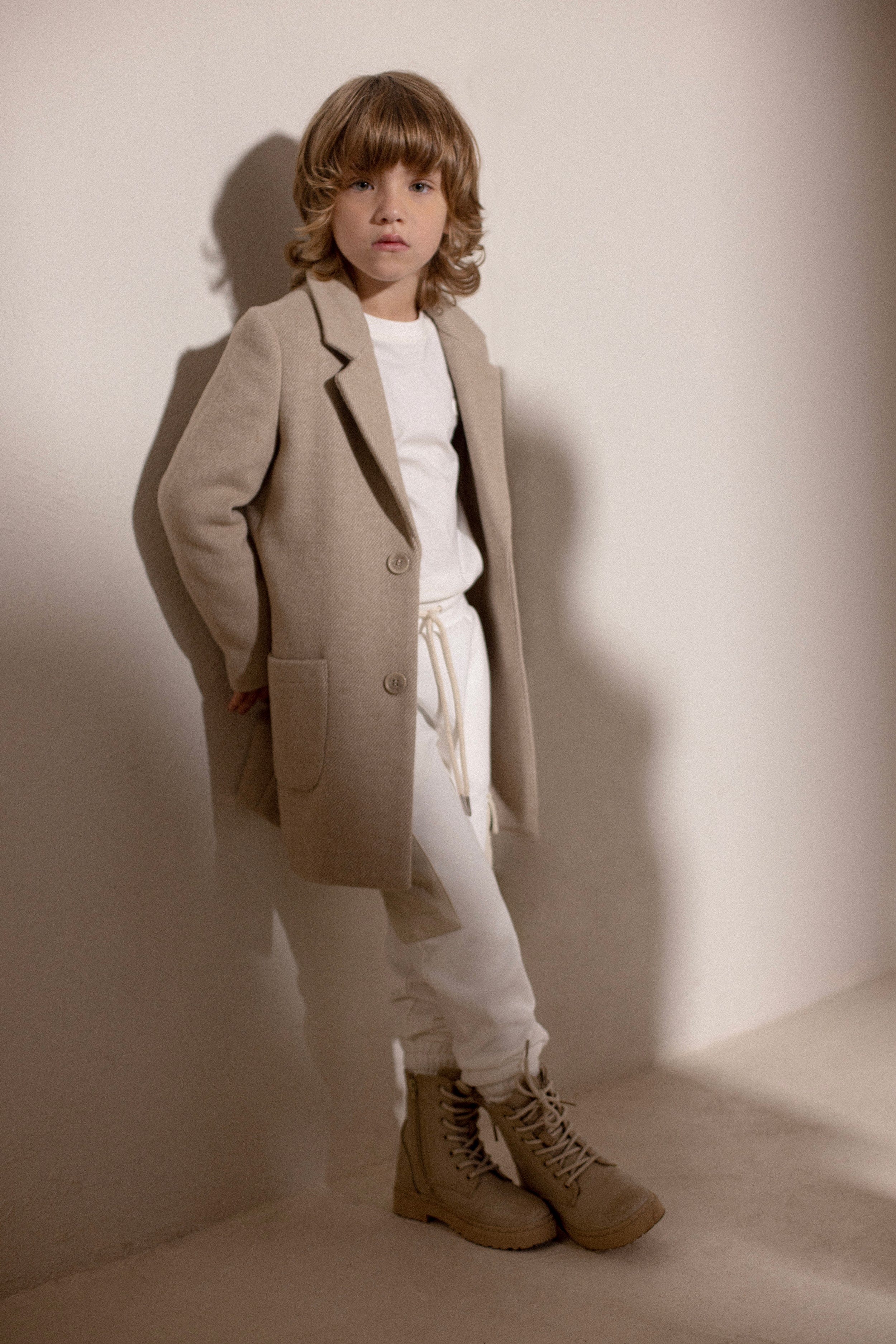 Trussardi Boys Imaril Long Coat in Beige