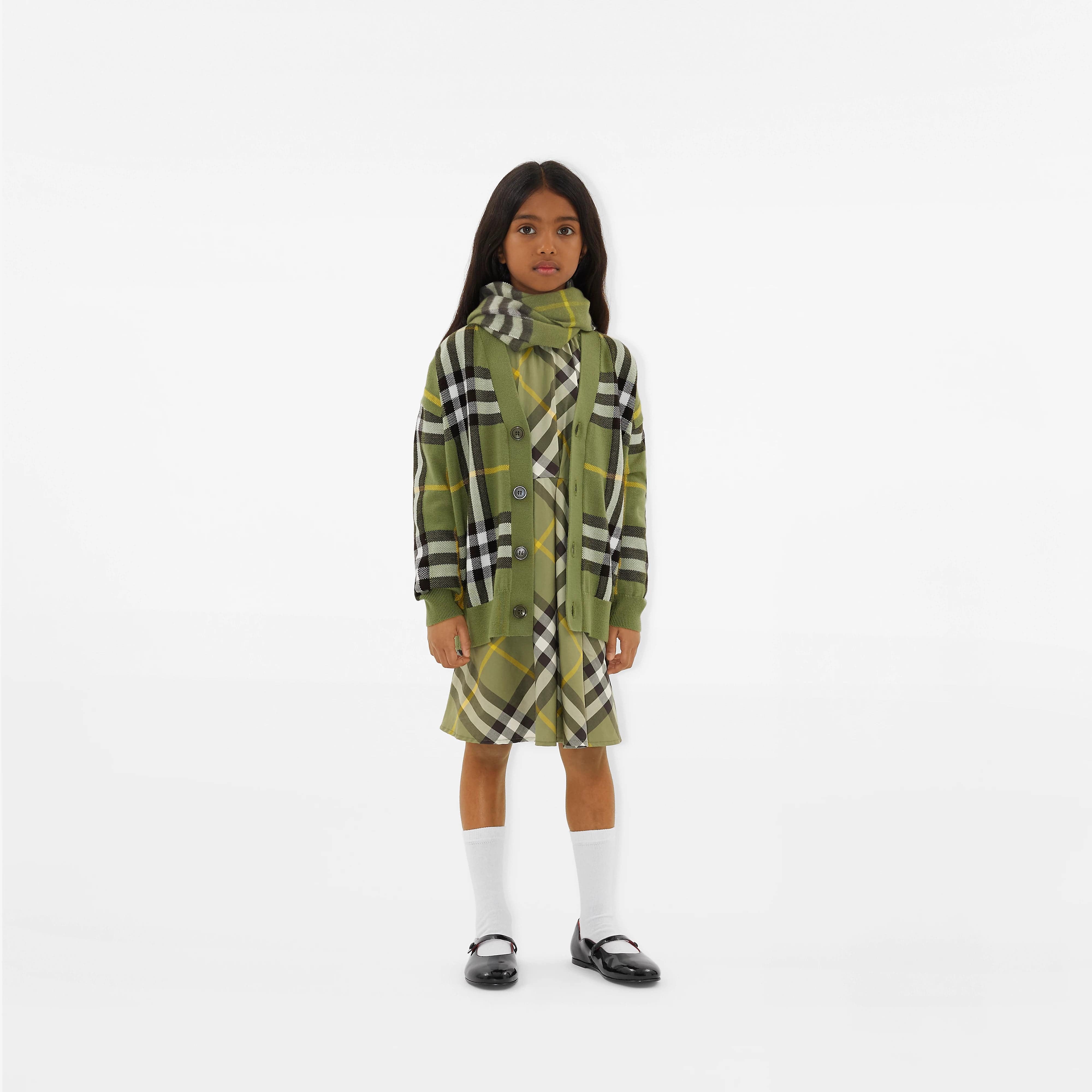 Burberry Kids Wool Check Cardigan in Green