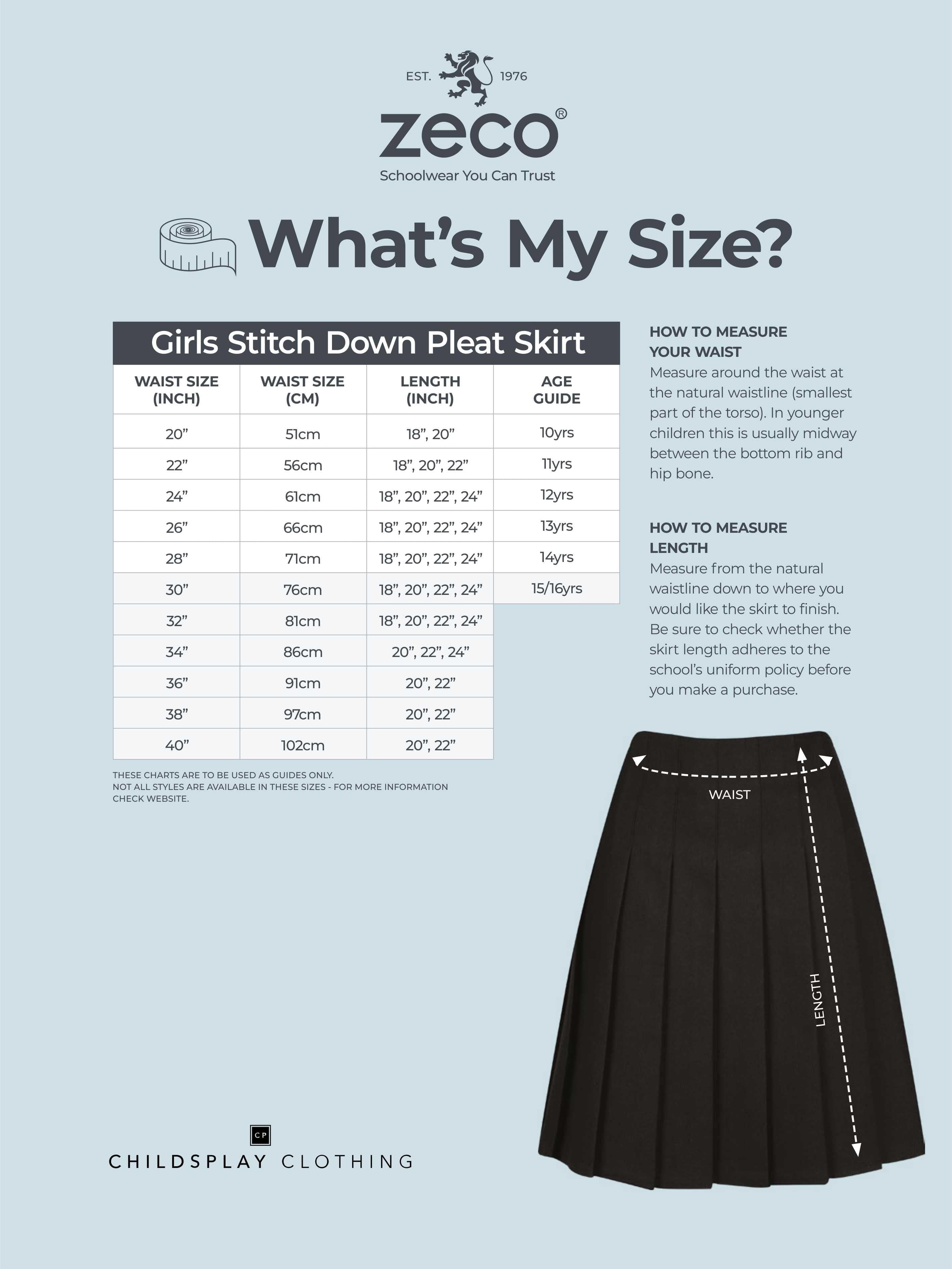 Zeco Girls School Pleated Skirt With Scrunchie (Regular Length) in Black