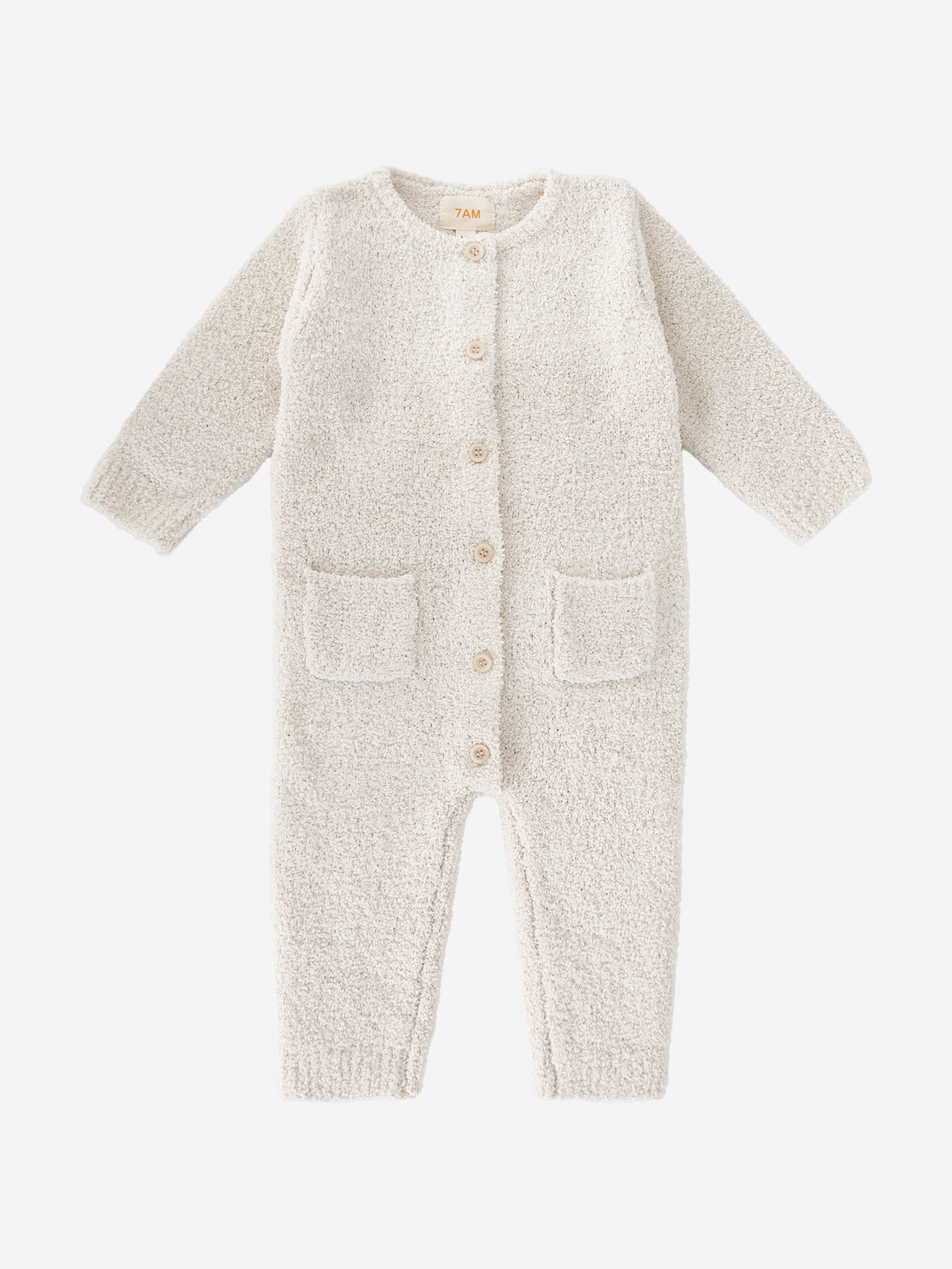 7AM Enfant Baby Fuzzy Long Sleeve Romper in Ivory