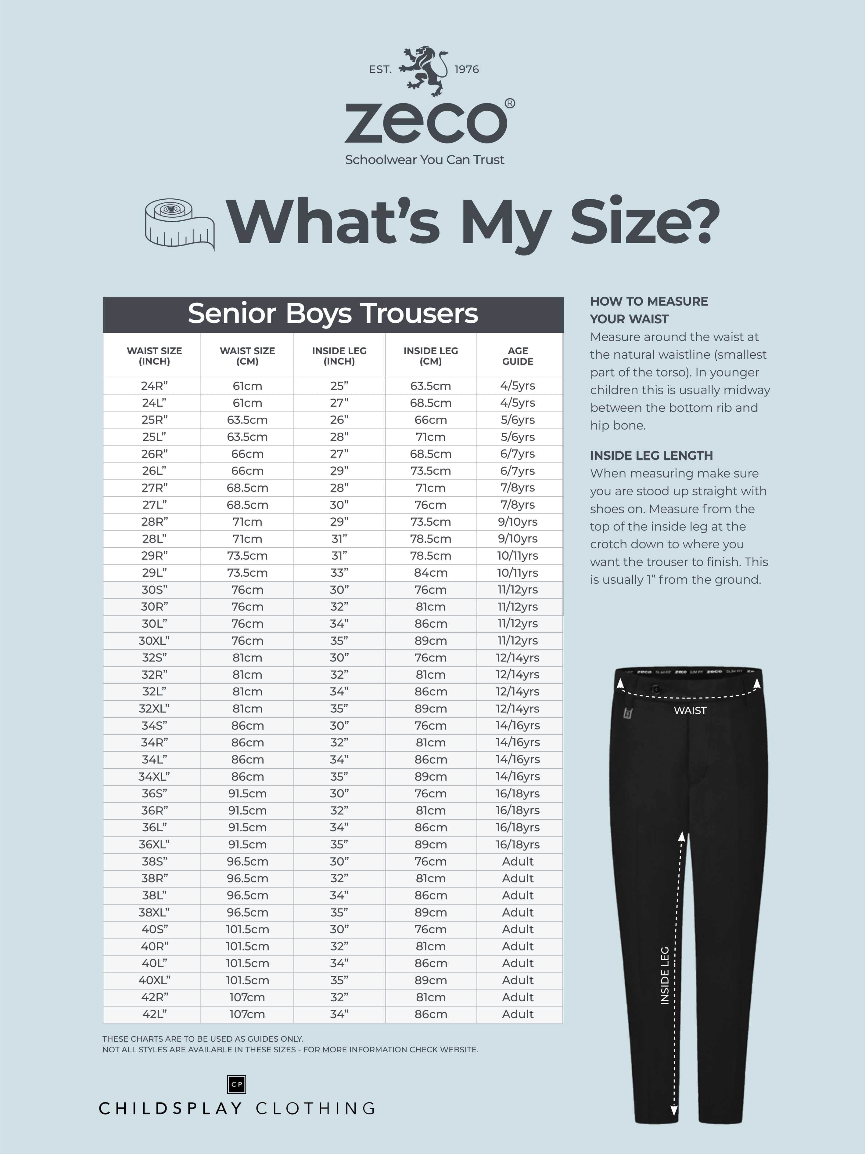 Zeco Boys School Senior Standard Fit Trousers - Extra Long Leg in Black