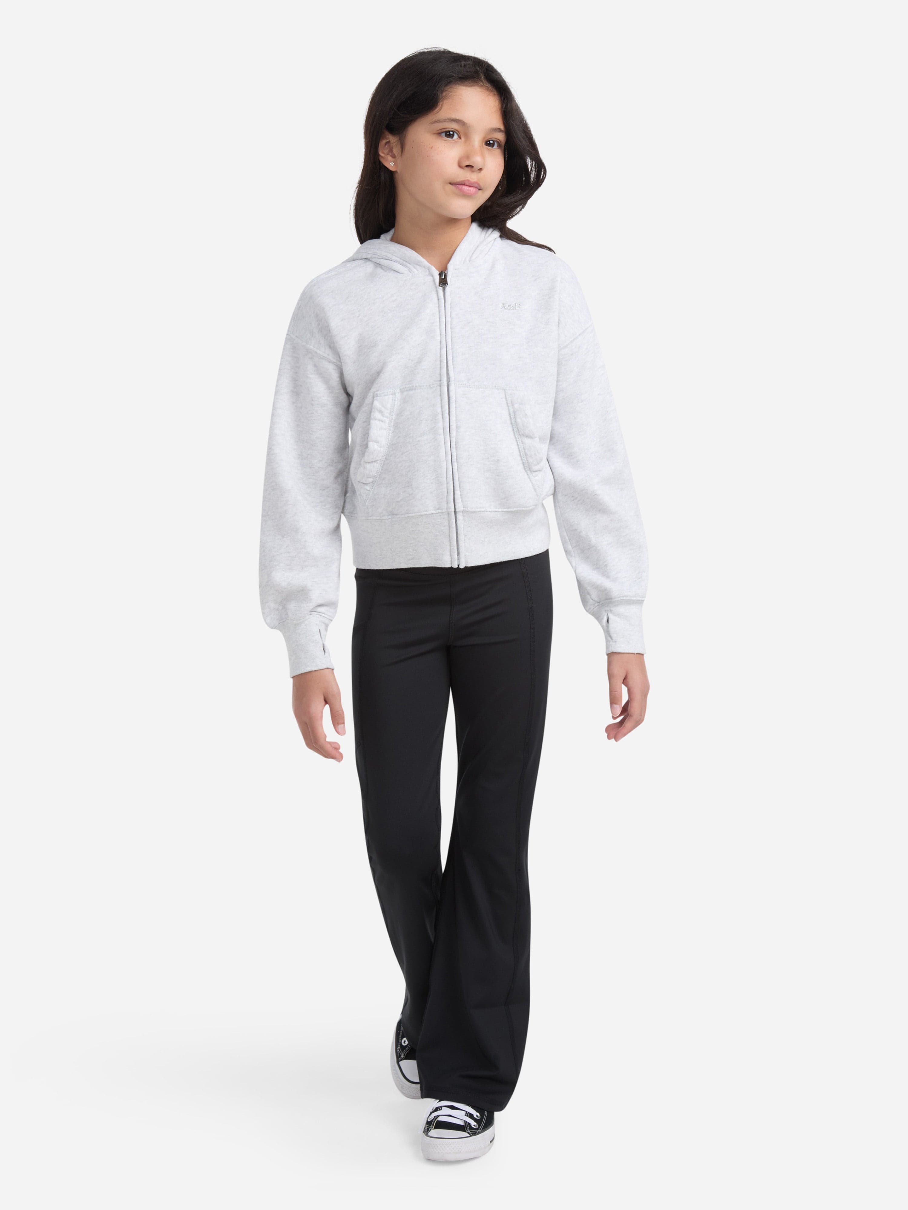 Abercrombie & Fitch Girls Essential Zip Up Top in Grey