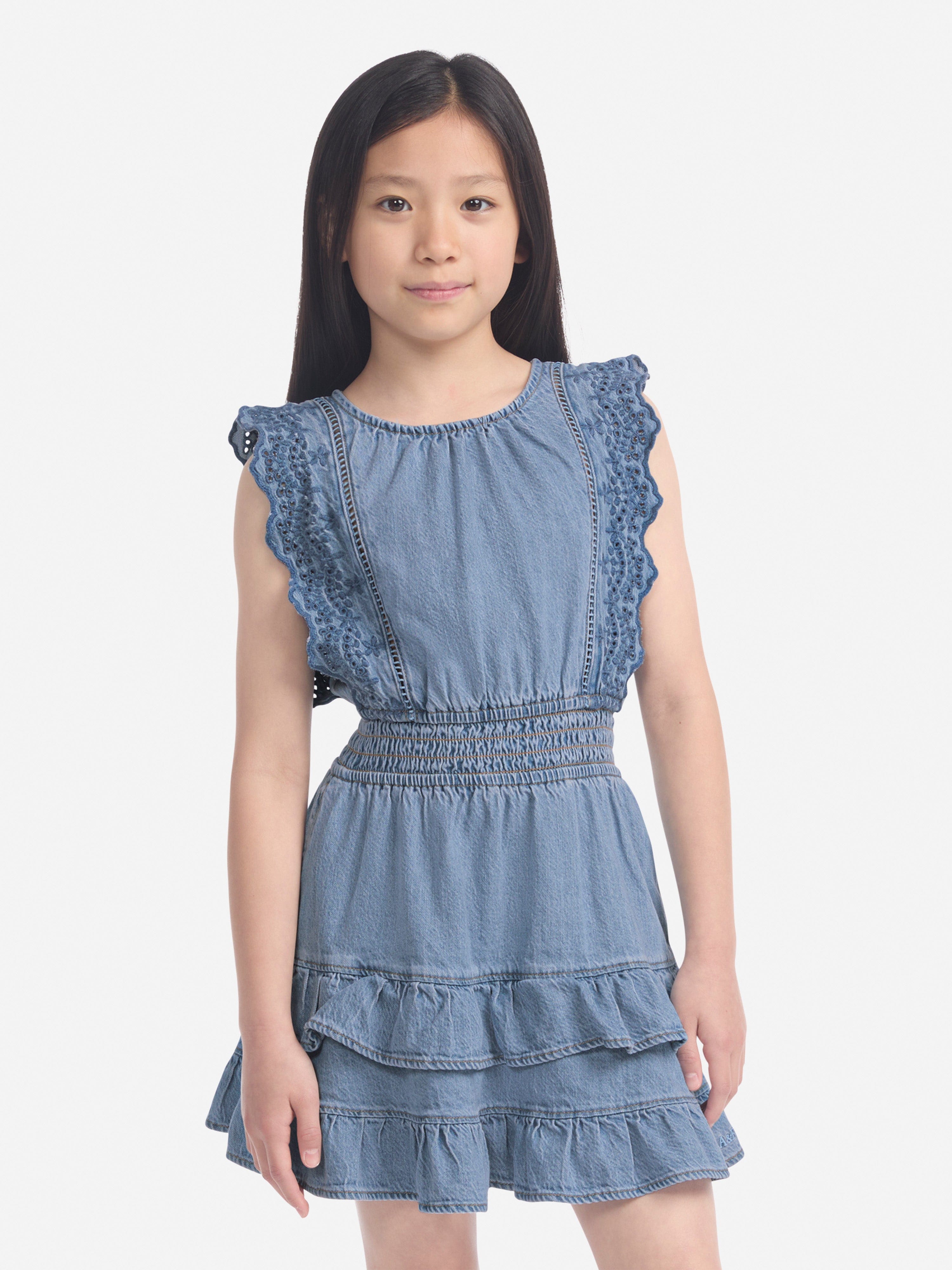 Abercrombie & Fitch Girls Smocked Waist Tiered Dress in Blue