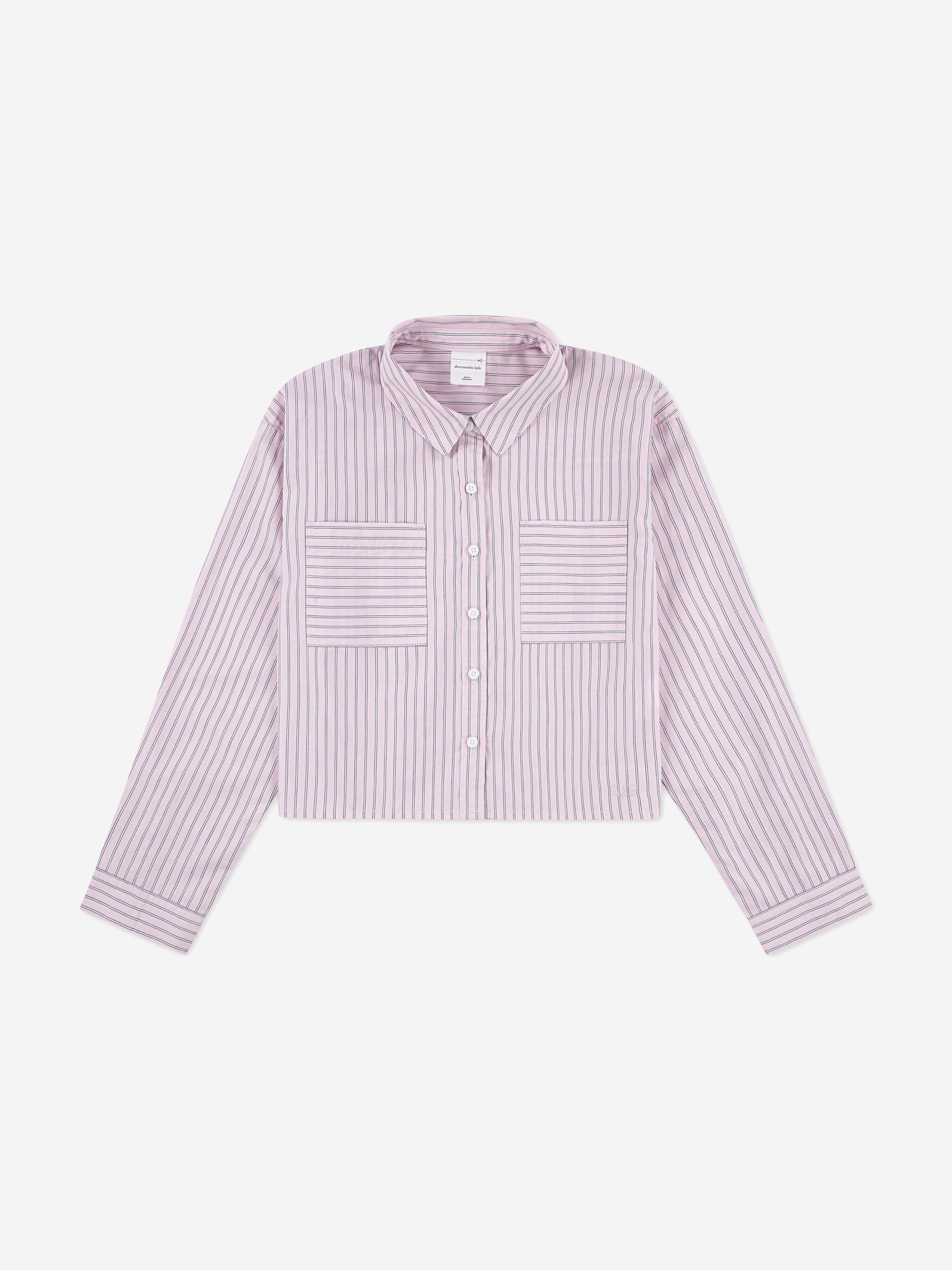 Abercrombie & Fitch Girls Button Front Boxy Shirt in Pink