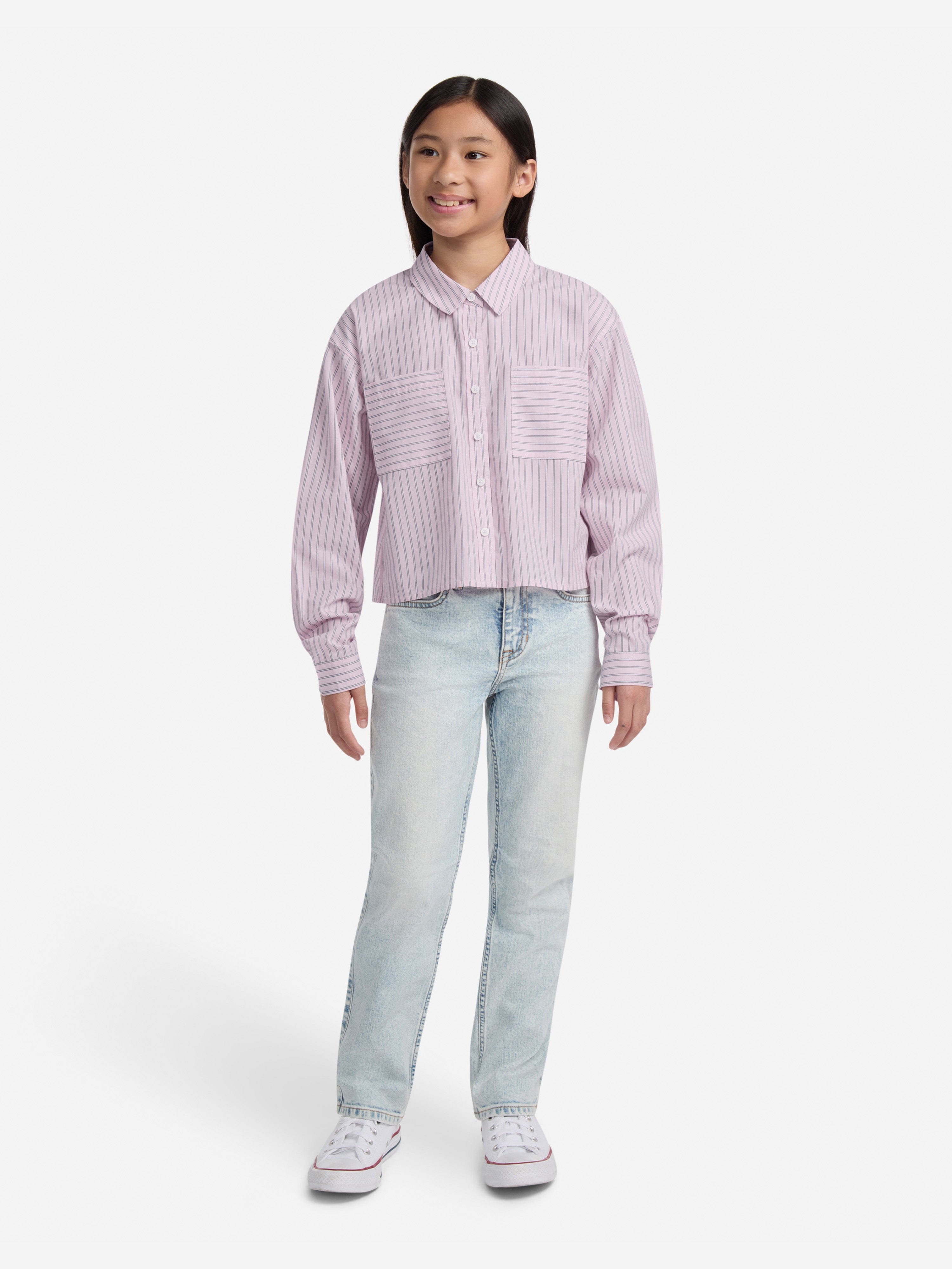 Abercrombie & Fitch Girls Button Front Boxy Shirt in Pink