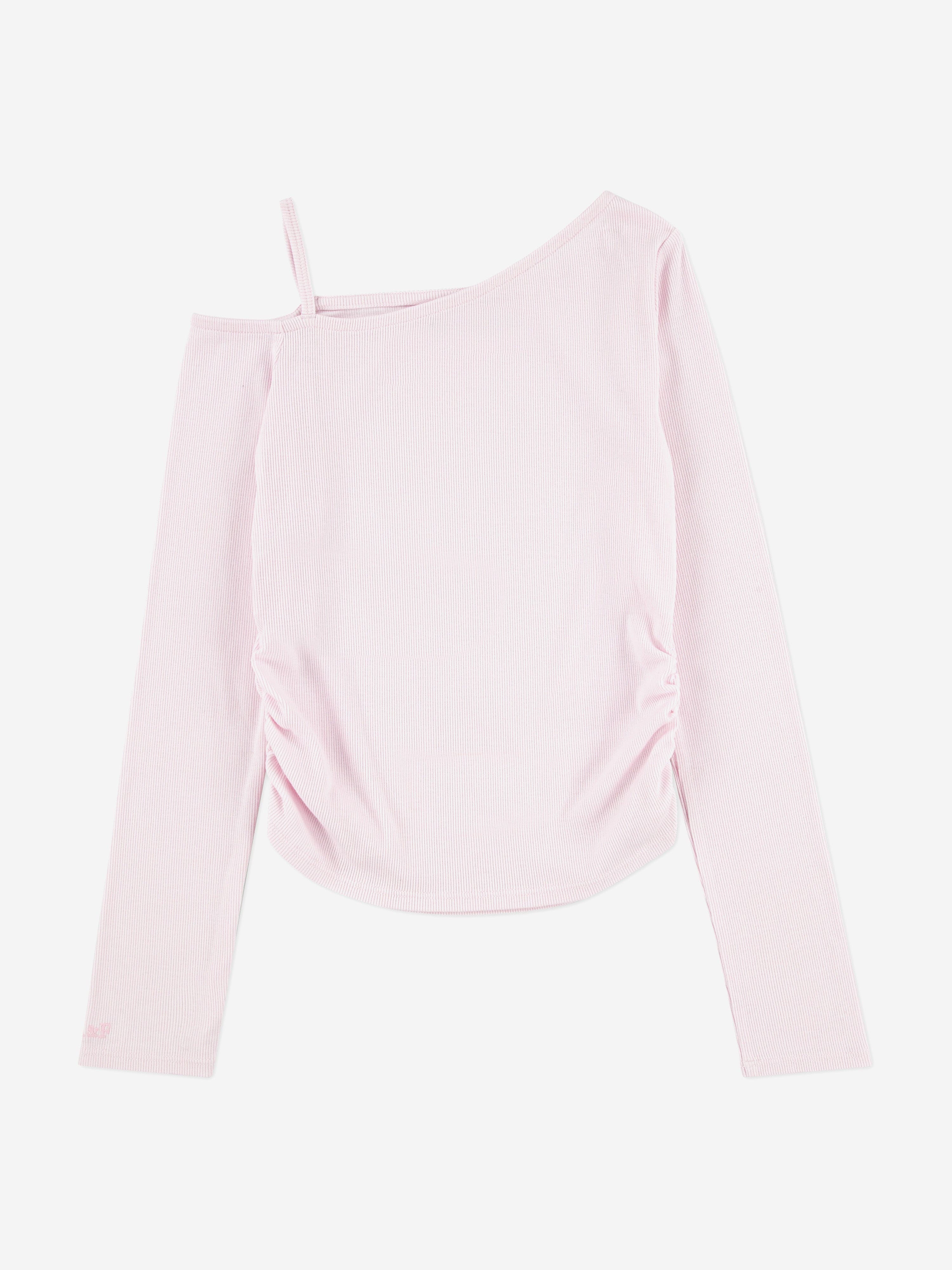 Abercrombie & Fitch Girls Asymmetrical Ruched Long Sleeve Top in Pink