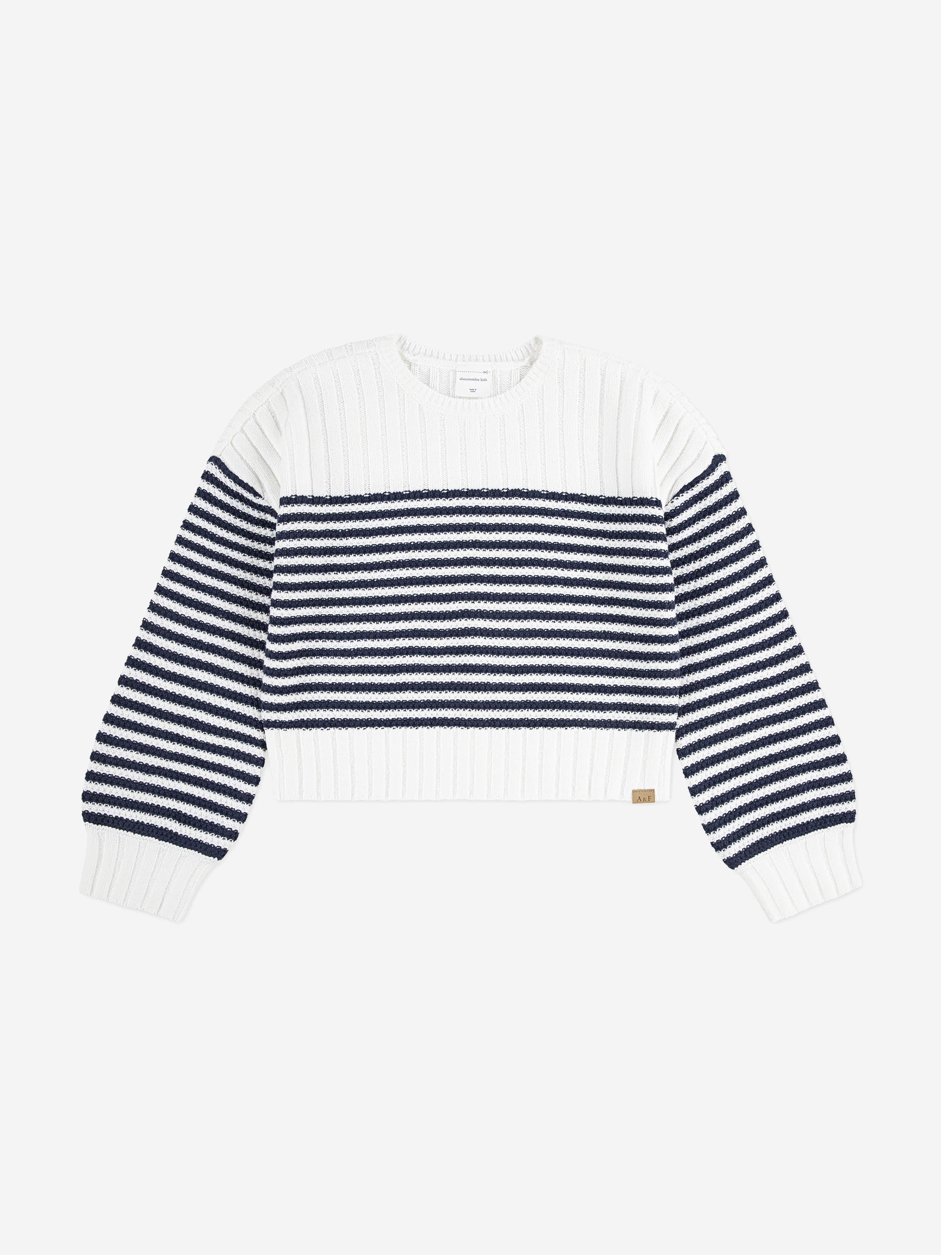 Abercrombie & Fitch Girls Striped Slash Neck Jumper in White