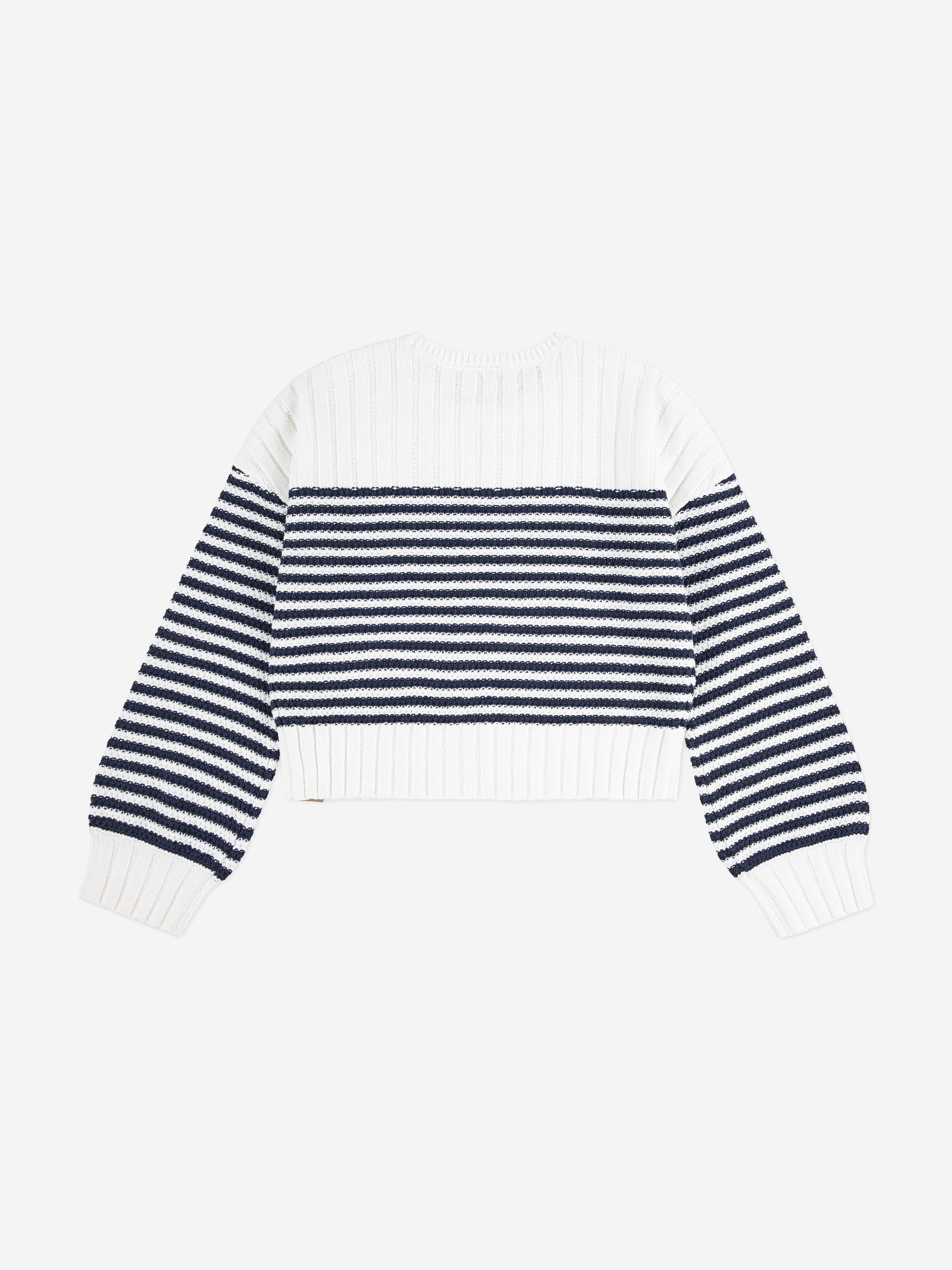 Abercrombie & Fitch Girls Striped Slash Neck Jumper in White