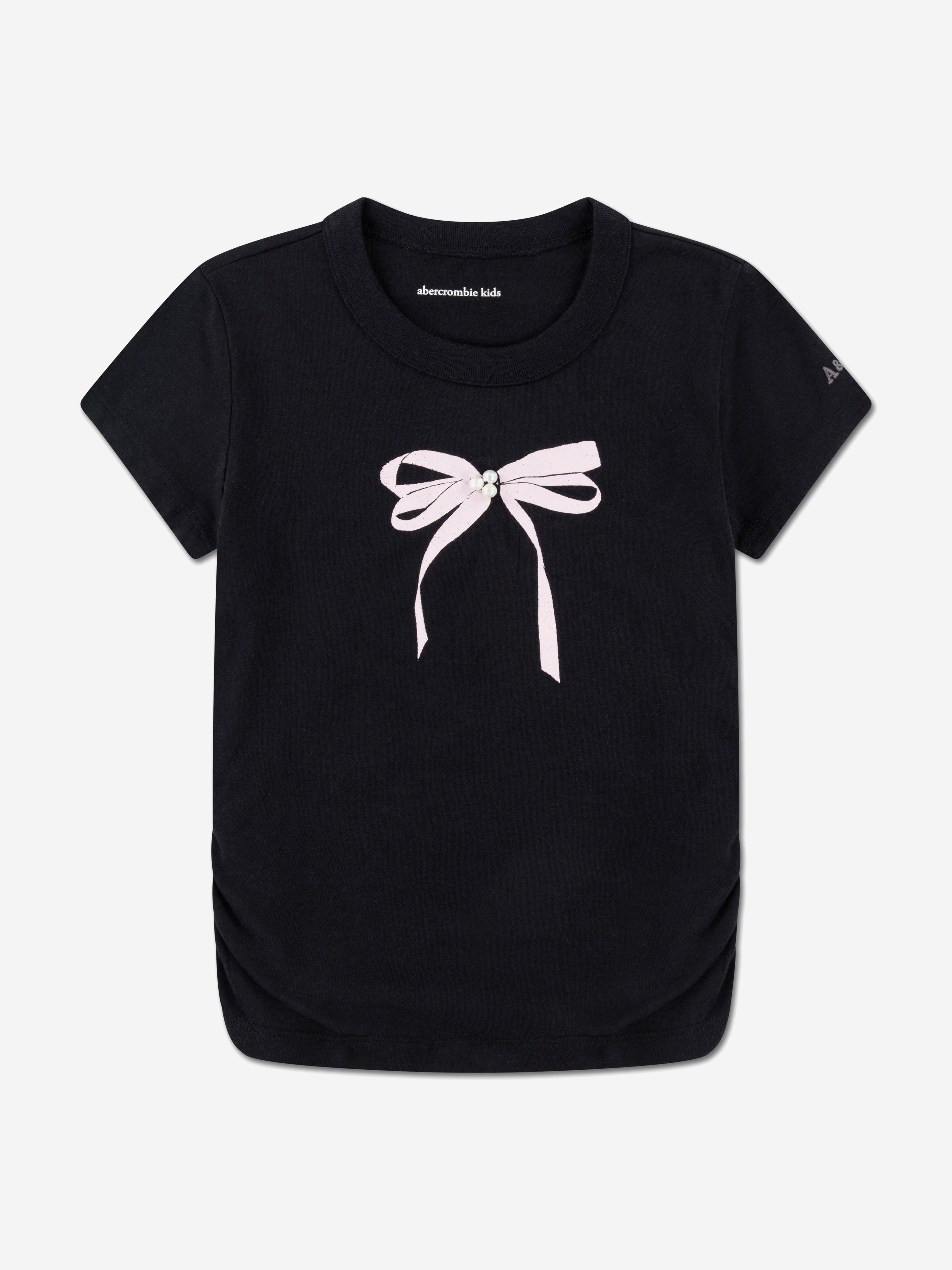 Abercrombie & Fitch Girls Pearl Bow Ruched T-Shirt in Black